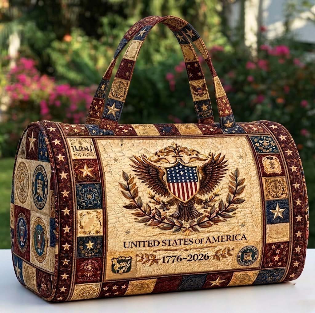 Heritage Patch Quilted Duffle Bag USA 250th Anniversary Travel Tote Gifts For Girlfriend - Tradiviet