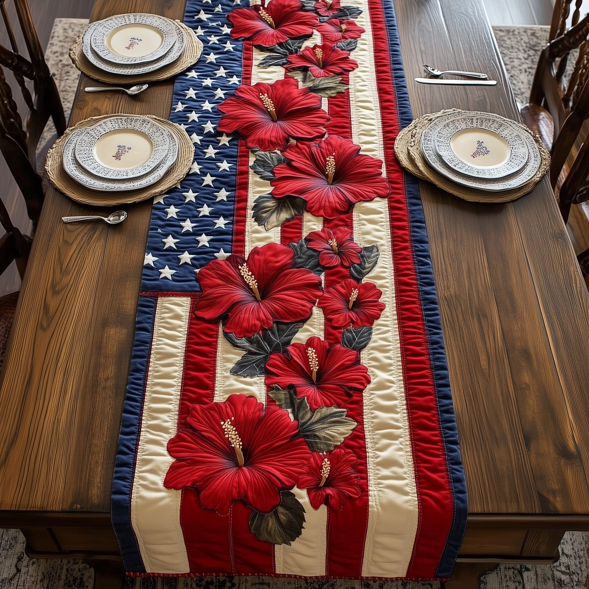 Hibiscus Quilted Table Runner 4Th Of July Client Gifts
