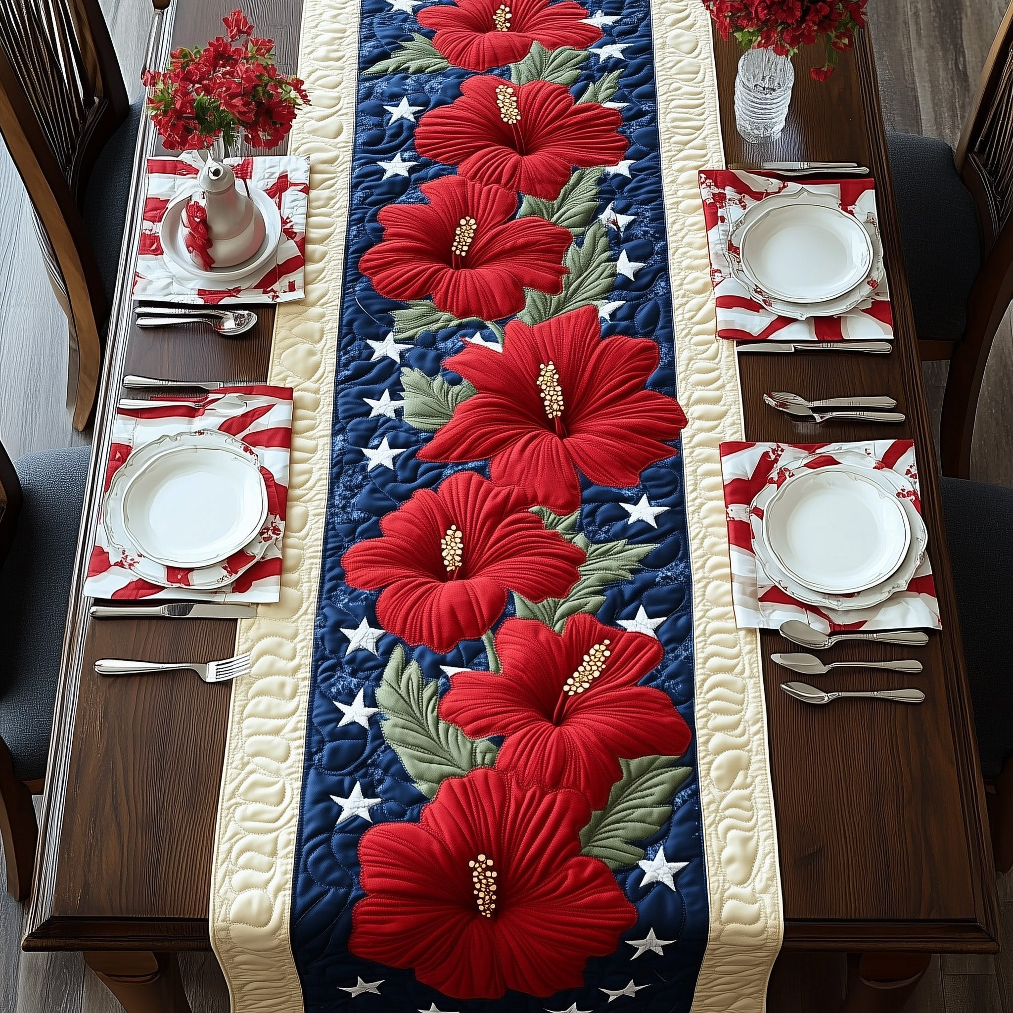 Hibiscus Quilted Table Runner 4Th Of July Party Gifts