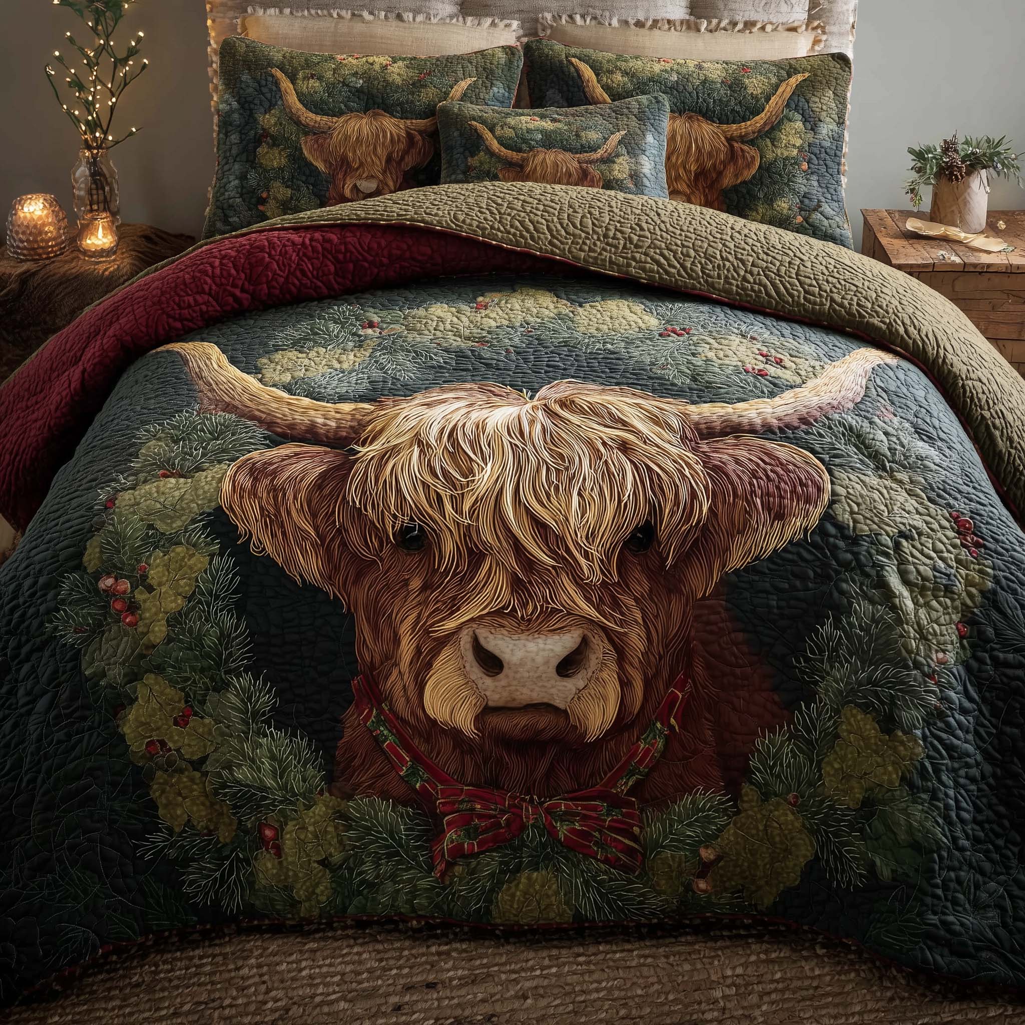 Highland Cow Dream Quilted Bedding Set Bohemian Bedroom Furniture Highland Cow Presents - Tradiviet