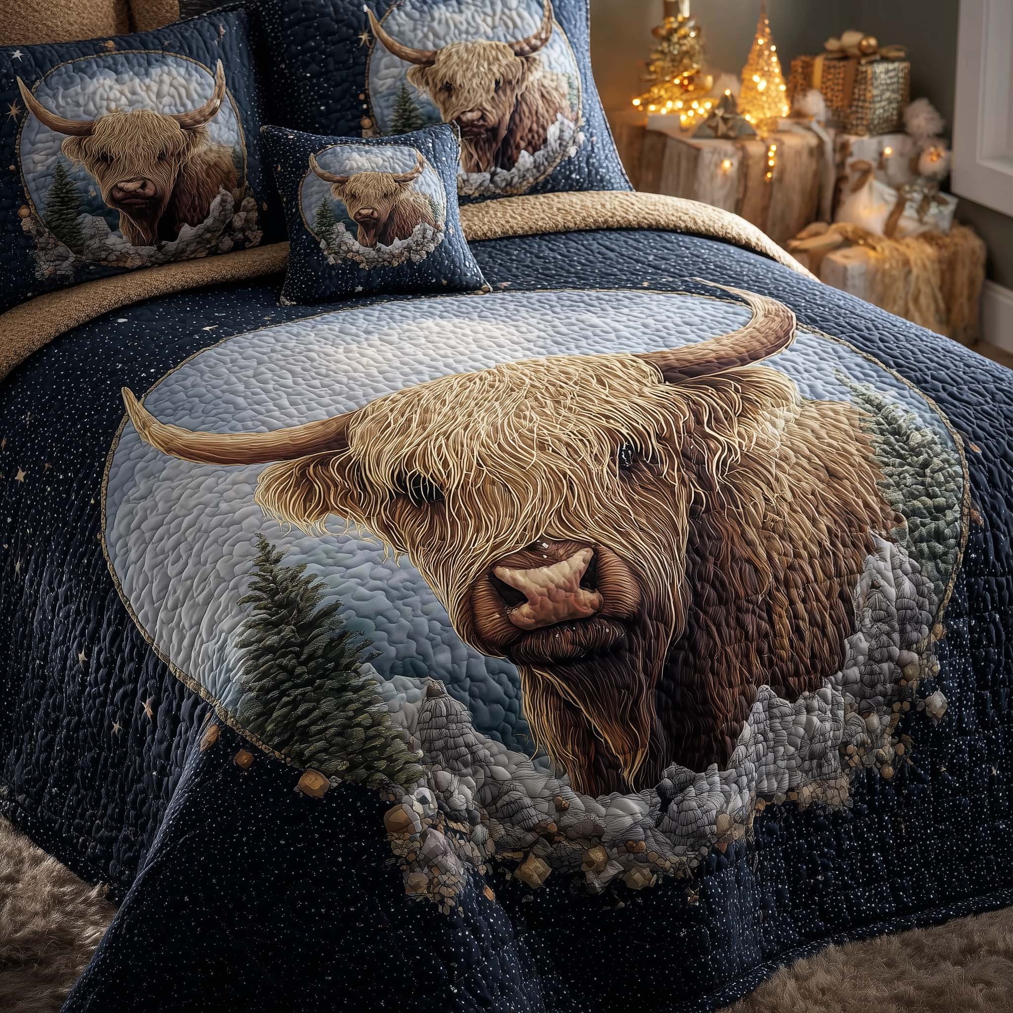 Highland Cow Dream Quilted Bedding Set Bohemian Bedroom Furniture Highland Cow Presents - Tradiviet - Image 2