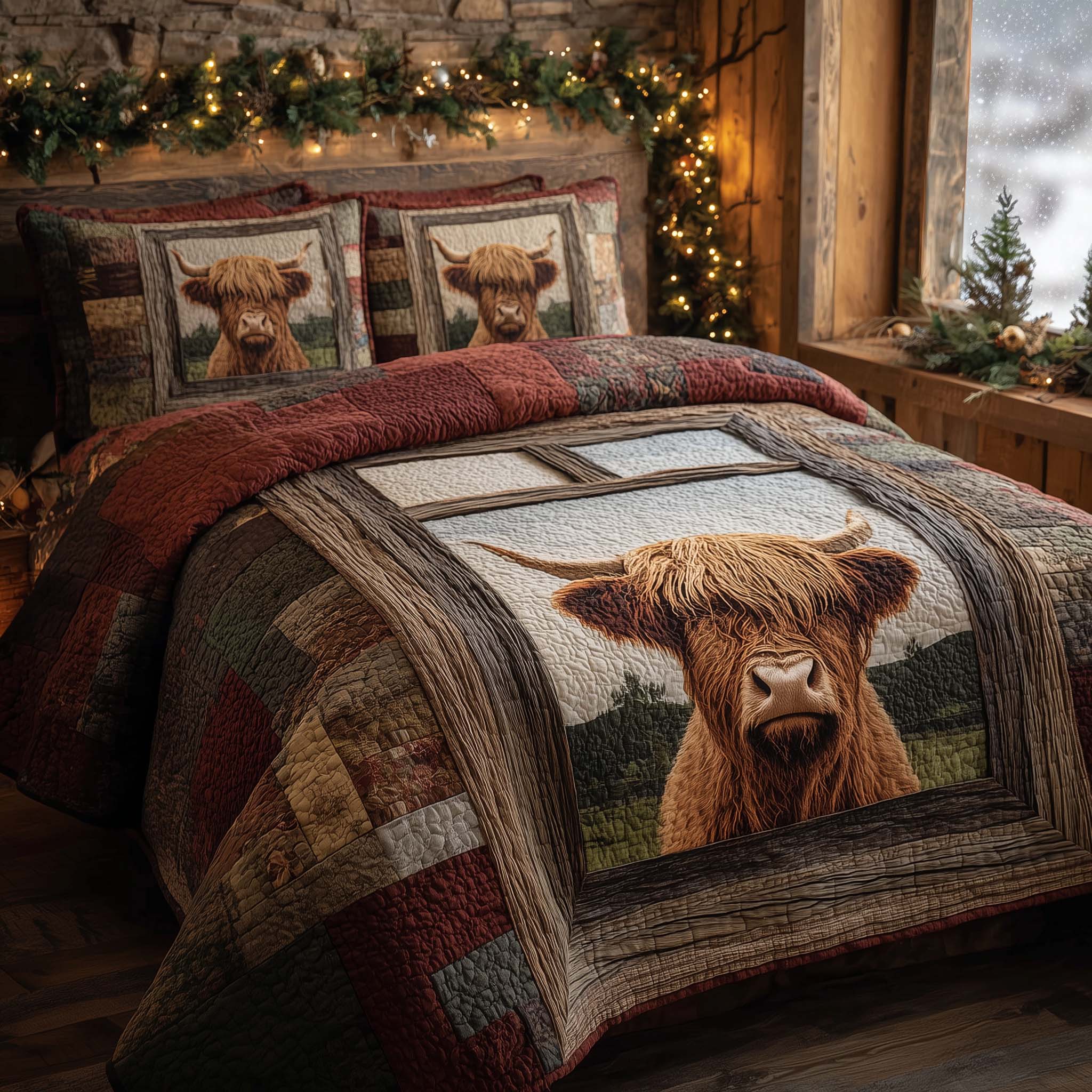 Highland Cow Dream Quilted Bedding Set Holiday Room Decor Highland Cow Themed Gifts - Tradiviet