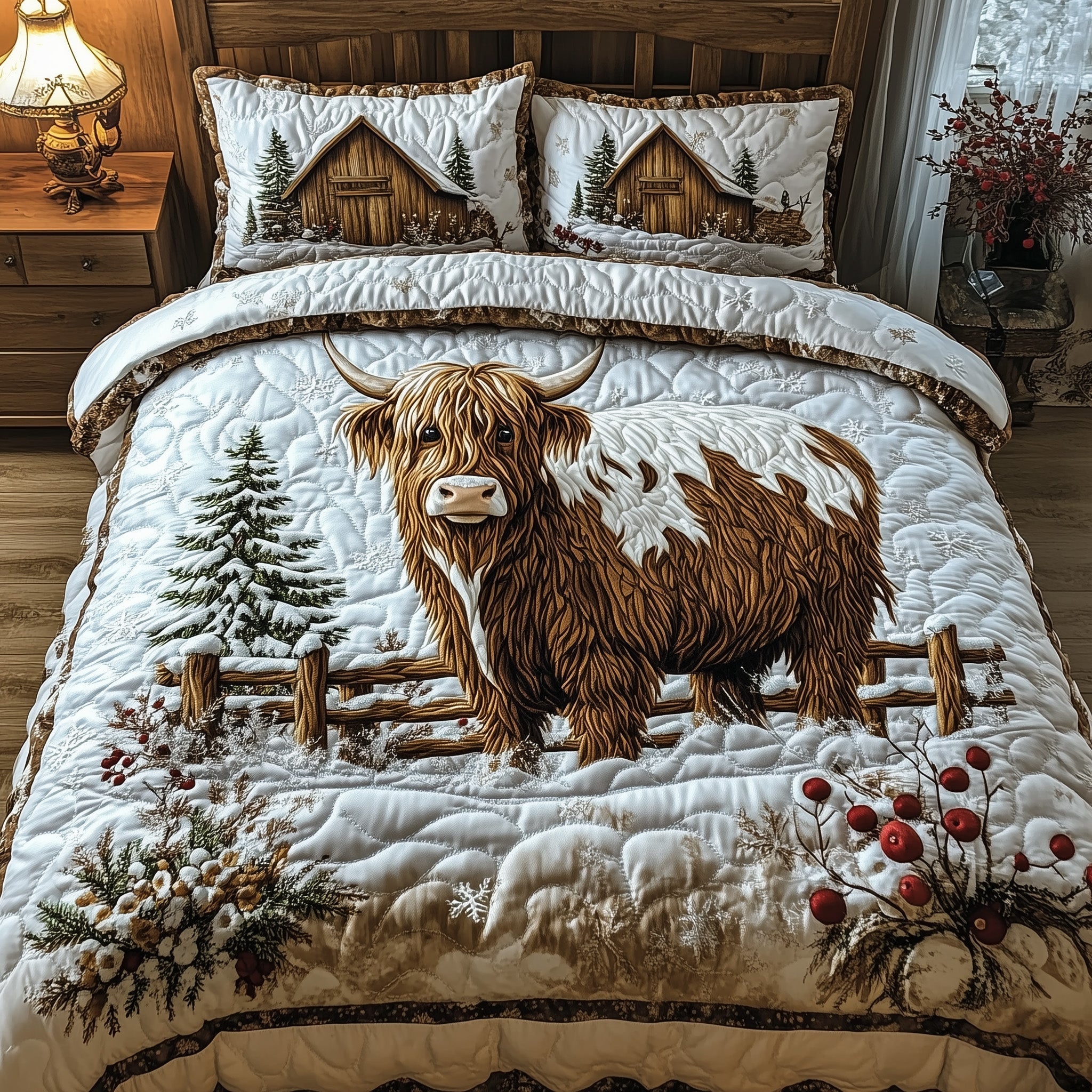 Highland Cow Quilted Bedding Set Autumn Inspired Bedroom Highland Cow Gifts For Women - Tradiviet