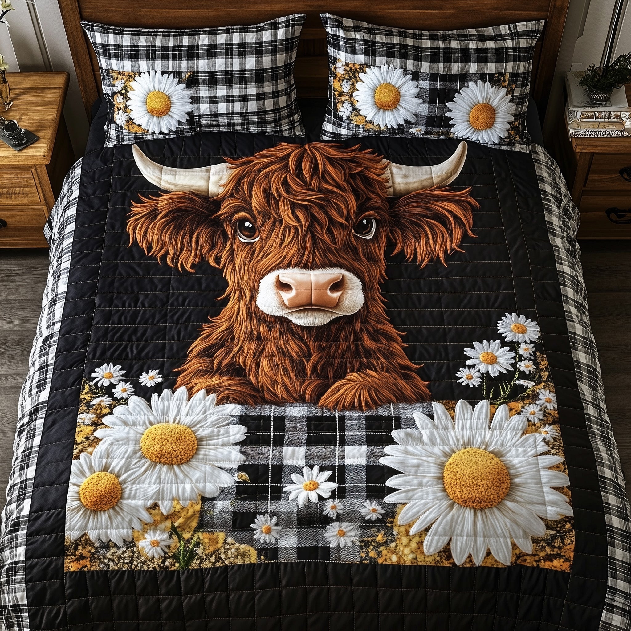 Highland Cow Quilted Bedding Set Autumn Inspired Bedroom Highland Cow Merchandise - Tradiviet