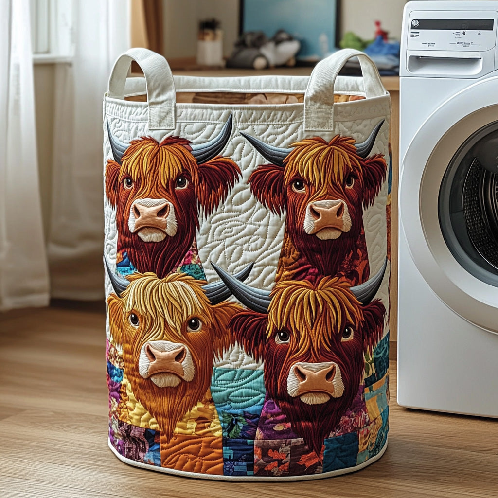 Highland Cow Quilted Laundry Basket Adorable Laundry Basket Unique Mother's Day Gifts - Tradiviet