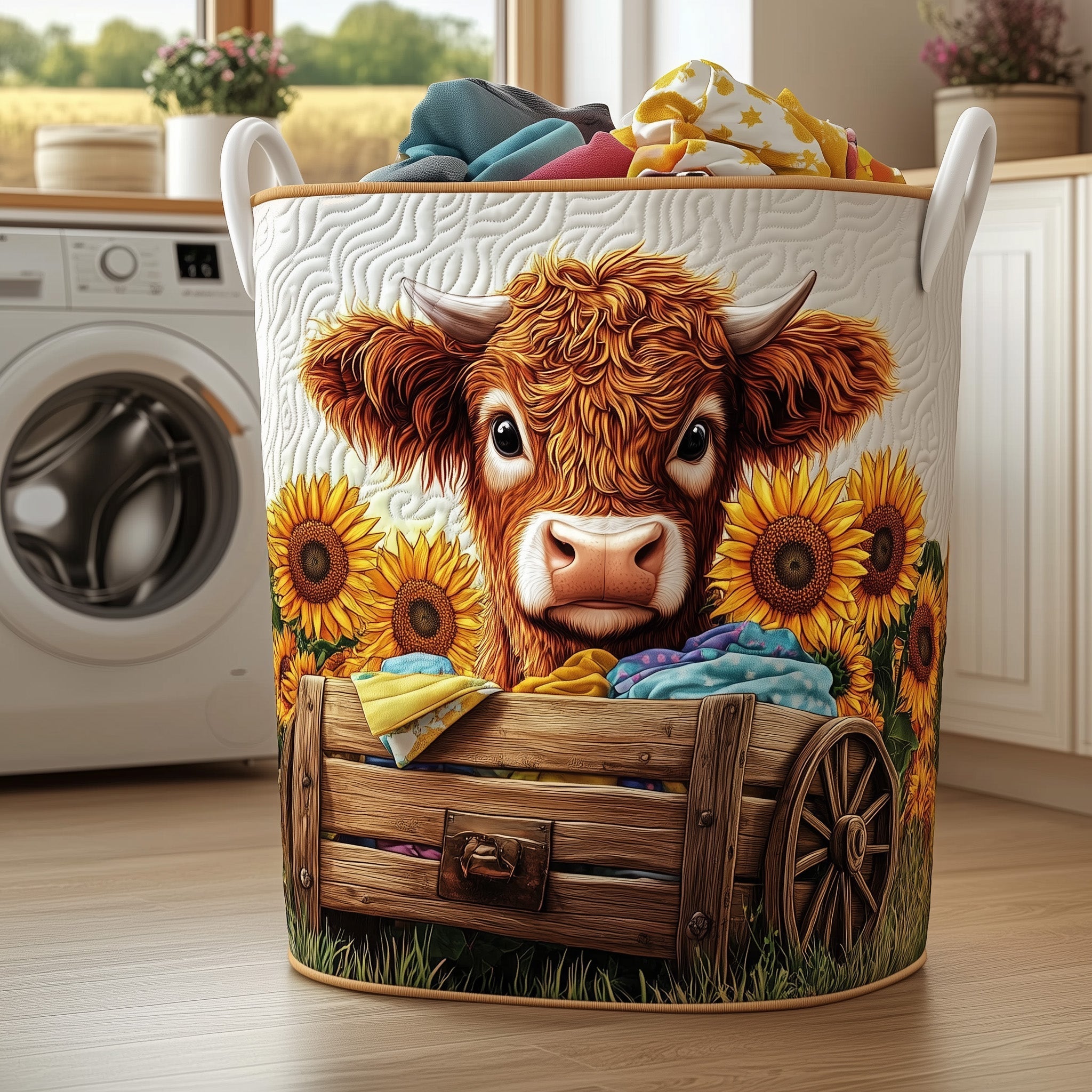 Highland Cow Quilted Laundry Basket Aesthetic Storage Baskets Gifts For Your Sister In Law - Tradiviet