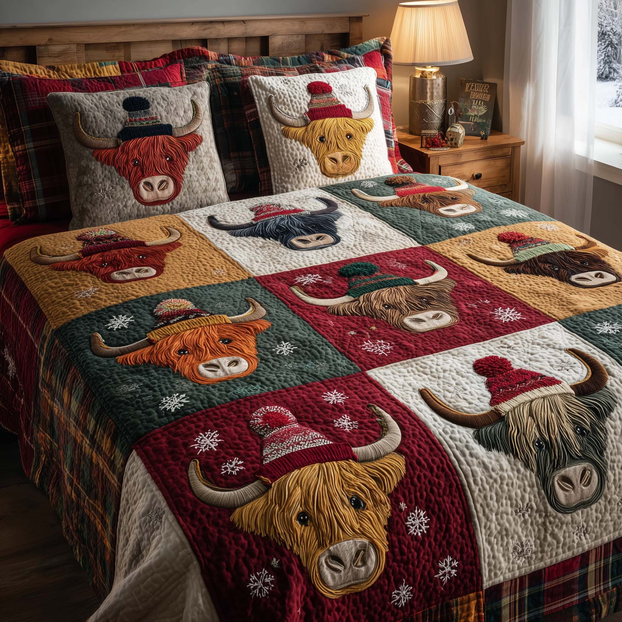 Highland Farmstead Quilted Bedding Set Mens Bedroom Decor Gift For Rustic Home Enthusiasts - Tradiviet