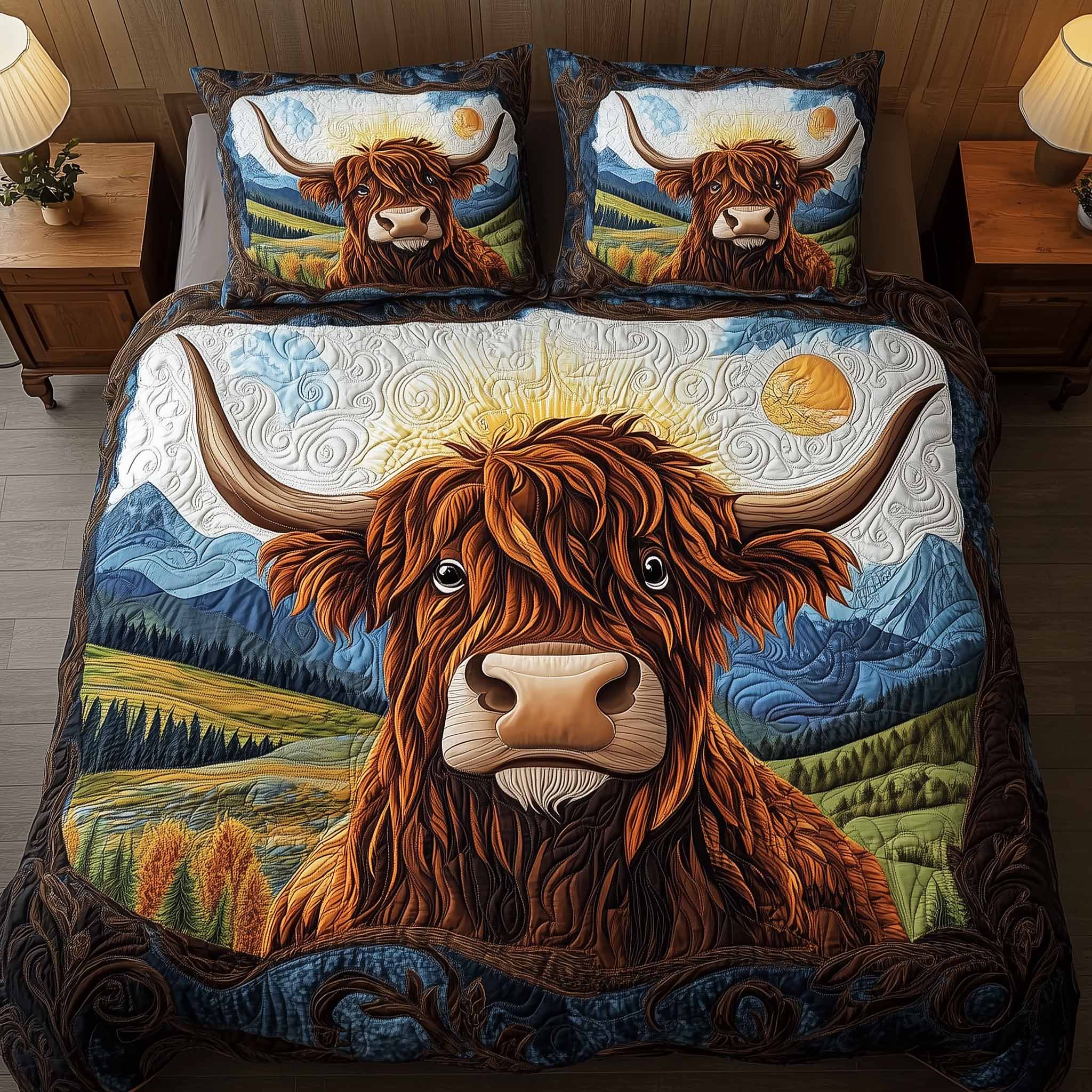 Highland Hearts Quilted Bedding Set Autumn Inspired Bedroom Beautiful Gift For Rustic - Tradiviet