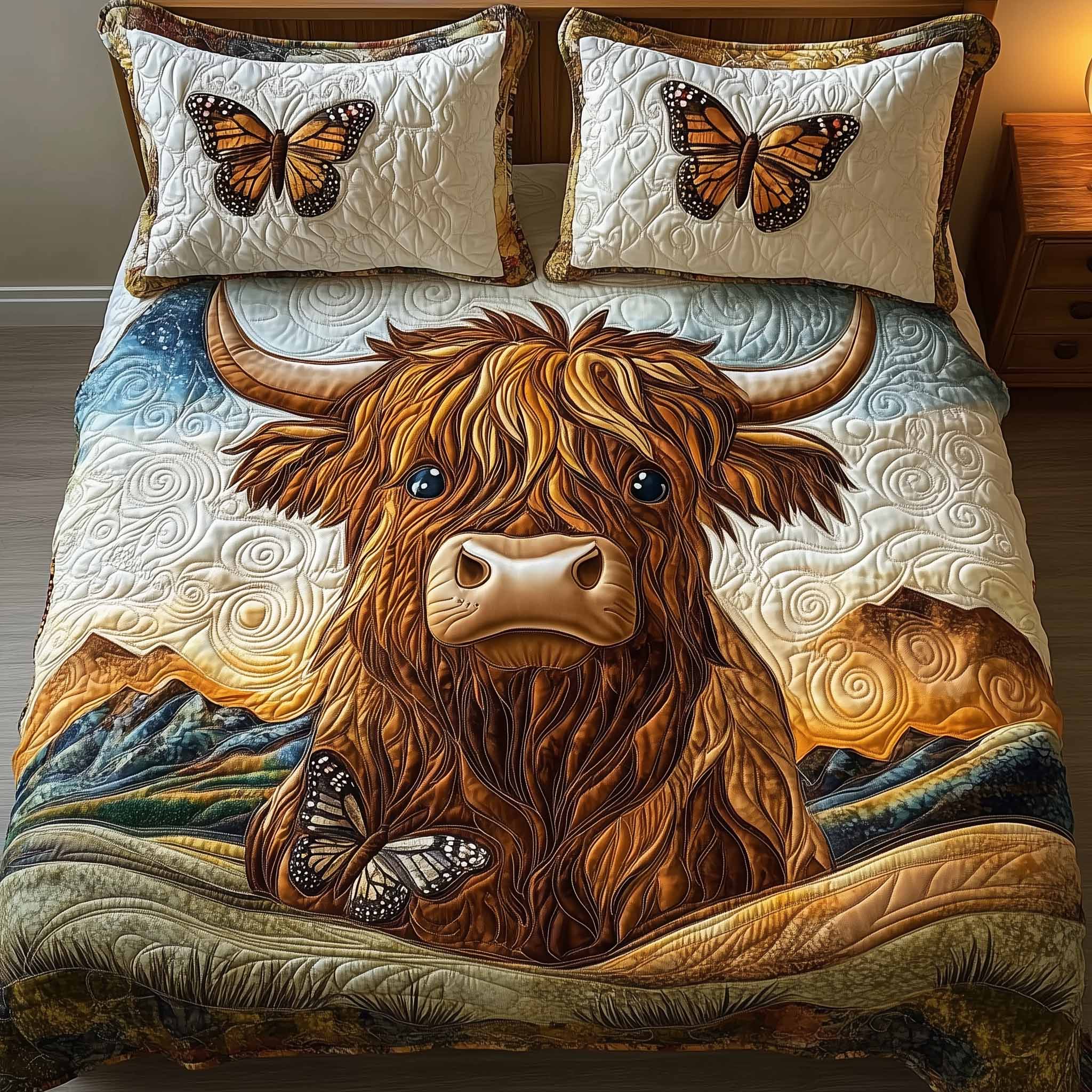 Highland Hearts Quilted Bedding Set Bed Room Decoration Ideal Gift For Rustic Farmhouse Lovers - Tradiviet