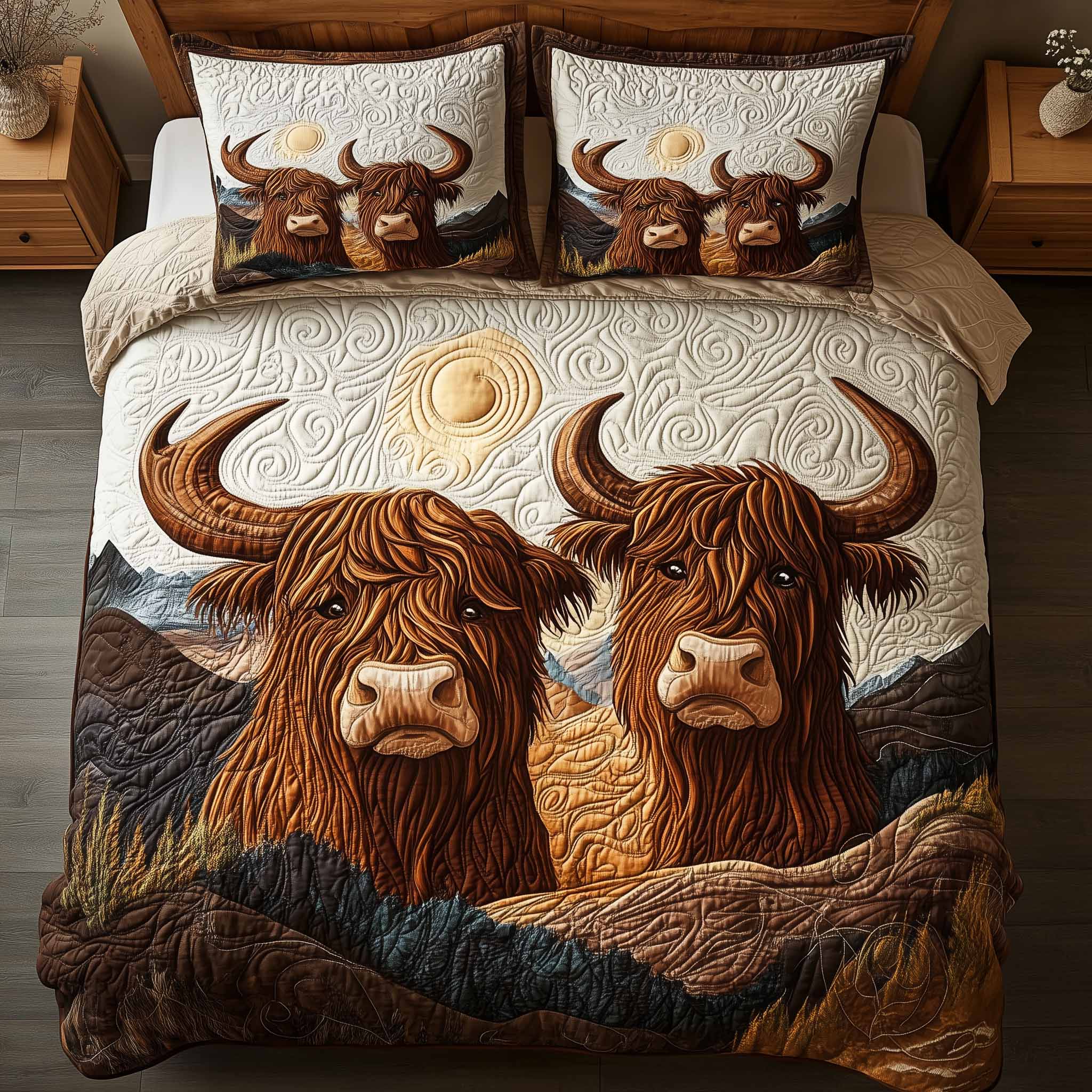 Highland Hearts Quilted Bedding Set Room Decoration Items Thoughtful Gift For Lovers of Cozy Spaces - Tradiviet