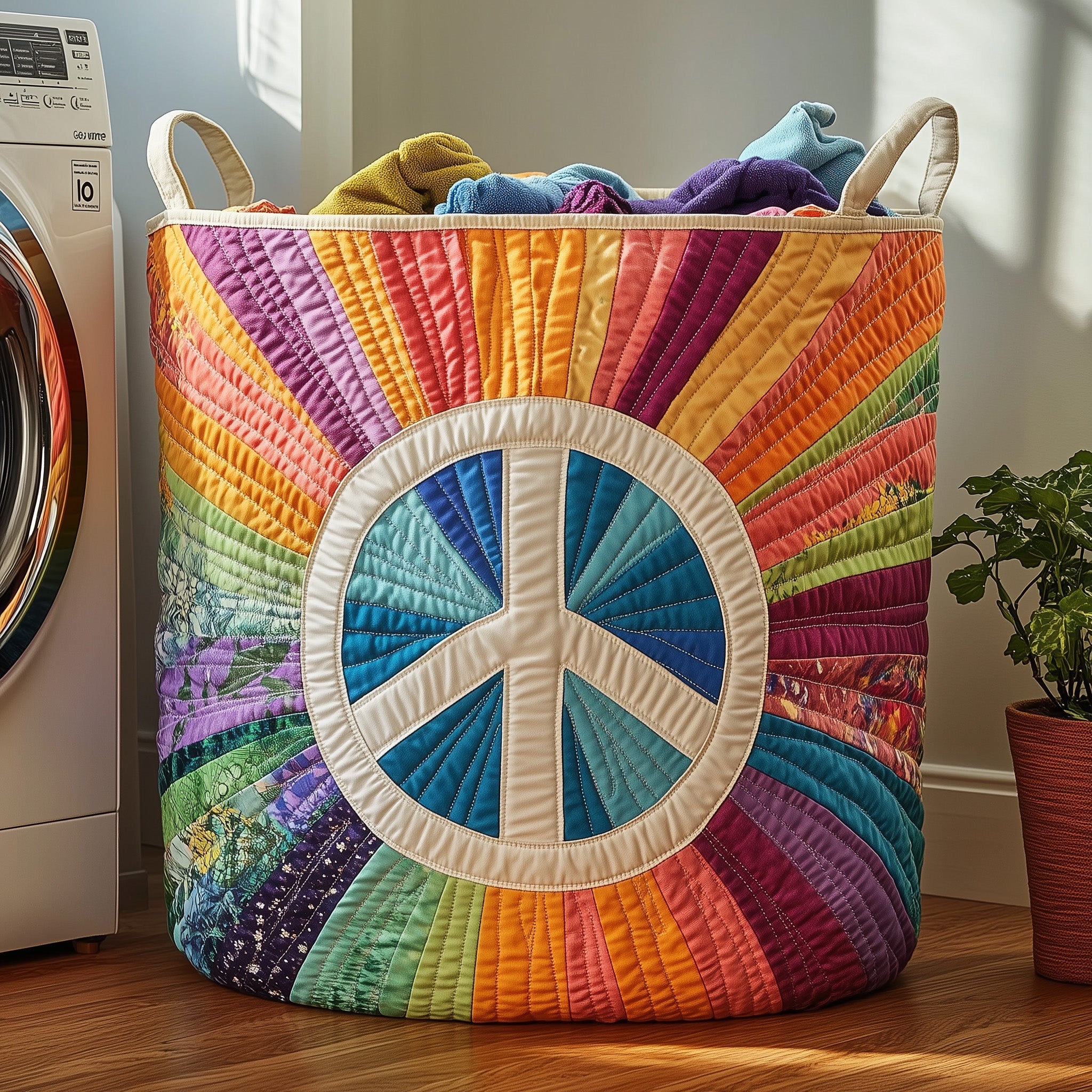 Hippe Peace Sign Quilted Laundry Basket Cute Laundry Hamper Mother's Day Gifts - Tradiviet