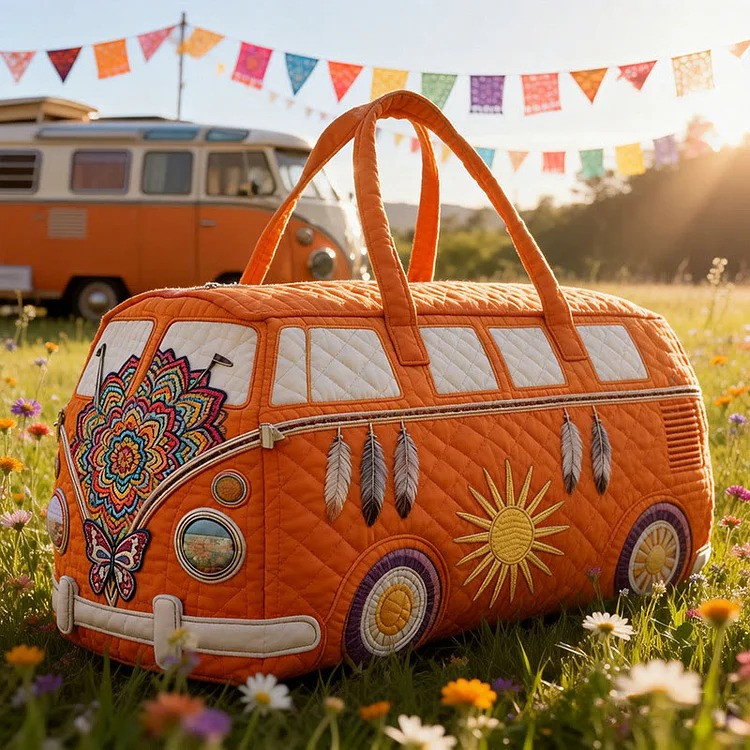 Hippie Patterns Quilted Duffle Bag Festival Retro Bag Decor Gift For Best Friend - Tradiviet