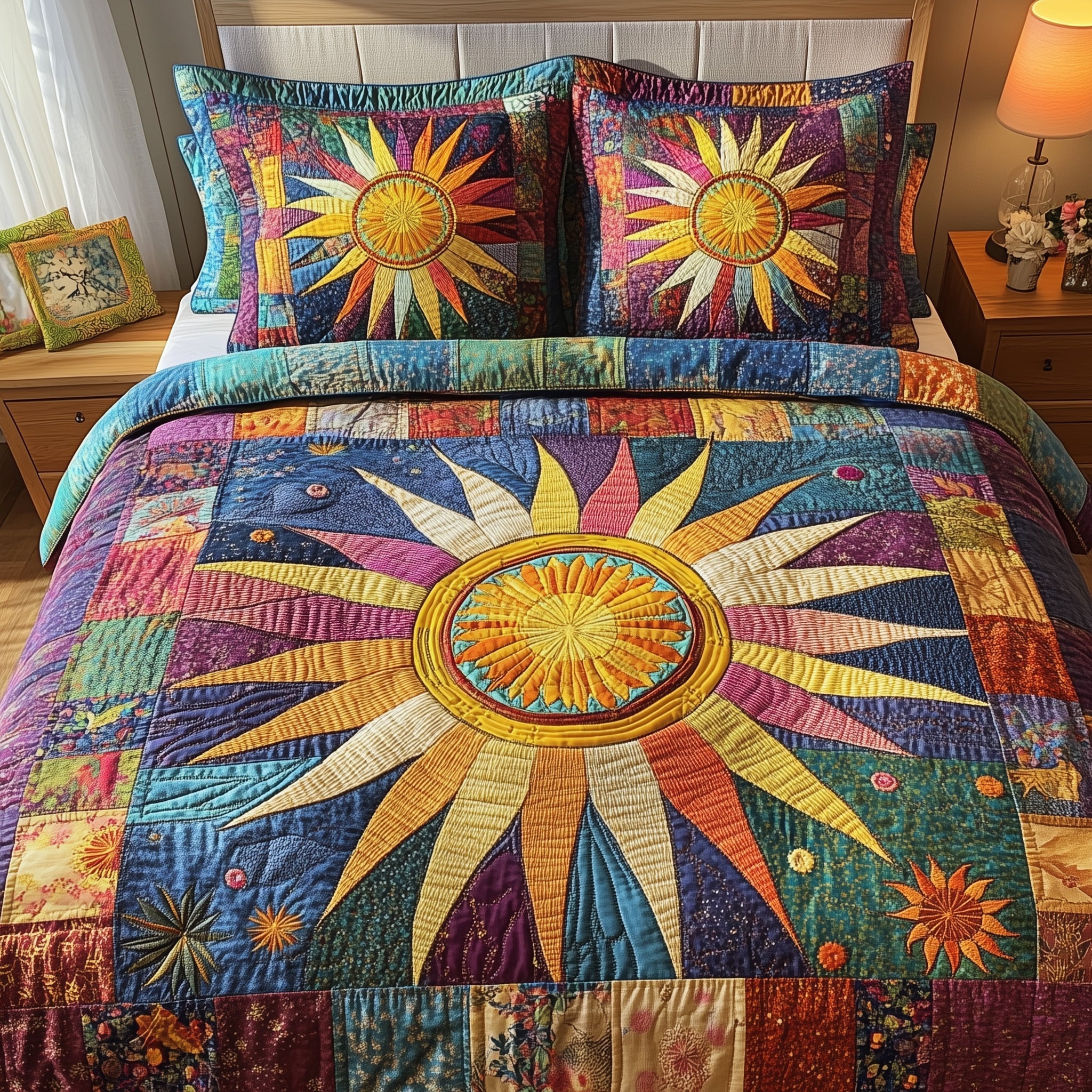Hippie Sun Quilted Bedding Set Bedroom Decorations Birthday Gift For Hippie Friend - Tradiviet