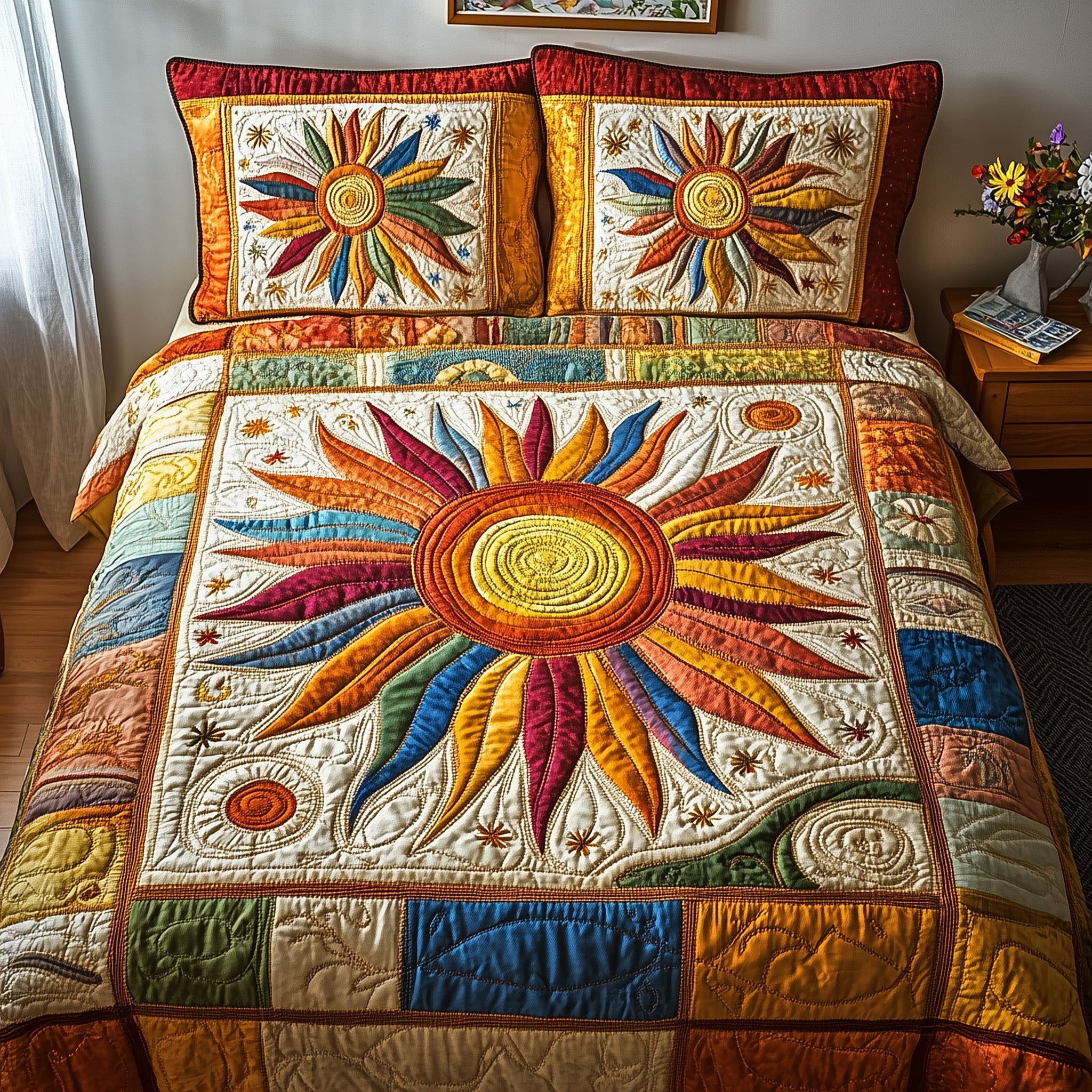 Hippie Sun Quilted Bedding Set Holiday Home Decor Ideas Birthday Gift Ideas For Hippies - Tradiviet