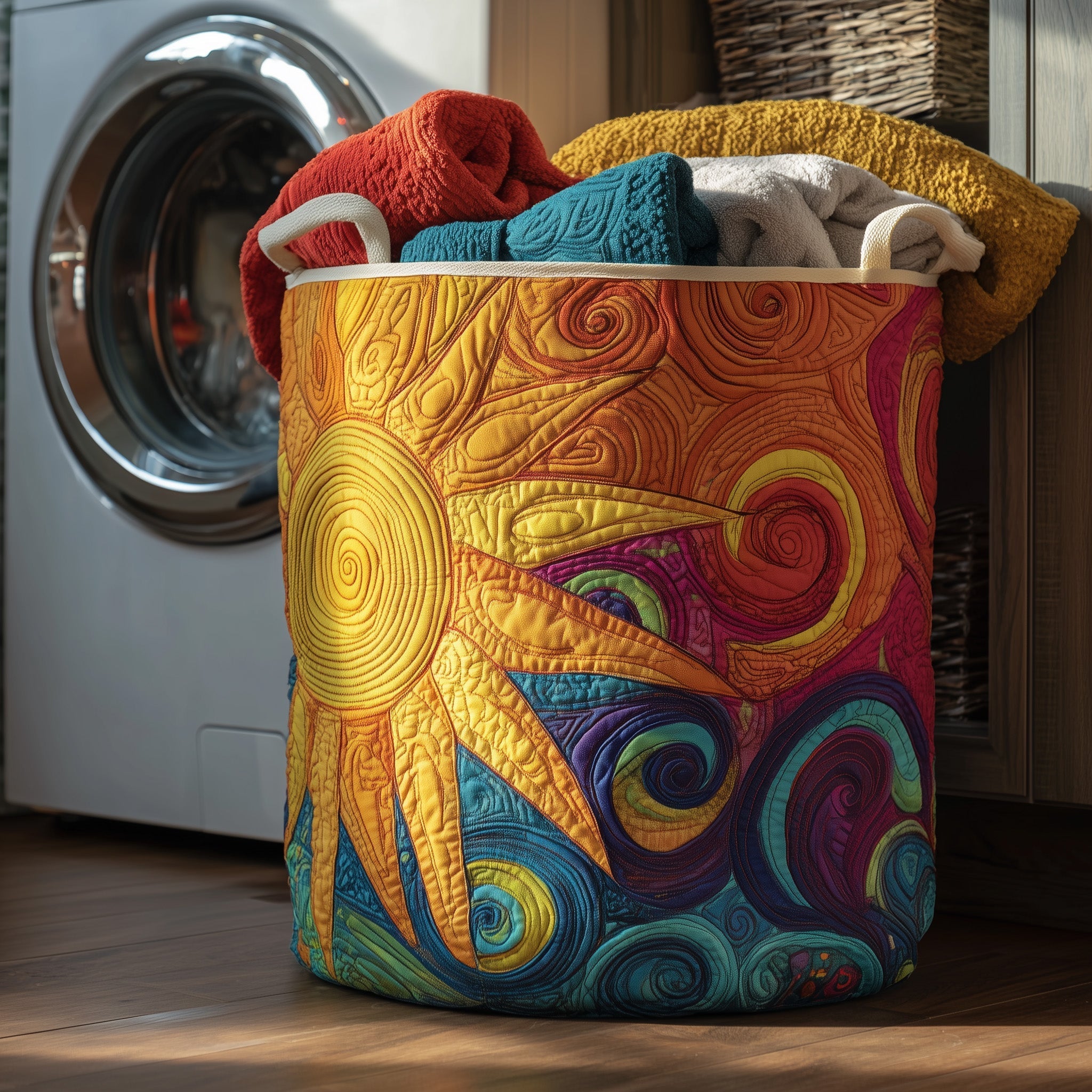 Hippie Sun Quilted Laundry Basket Best Laundry Hamper Gift For Wife - Tradiviet