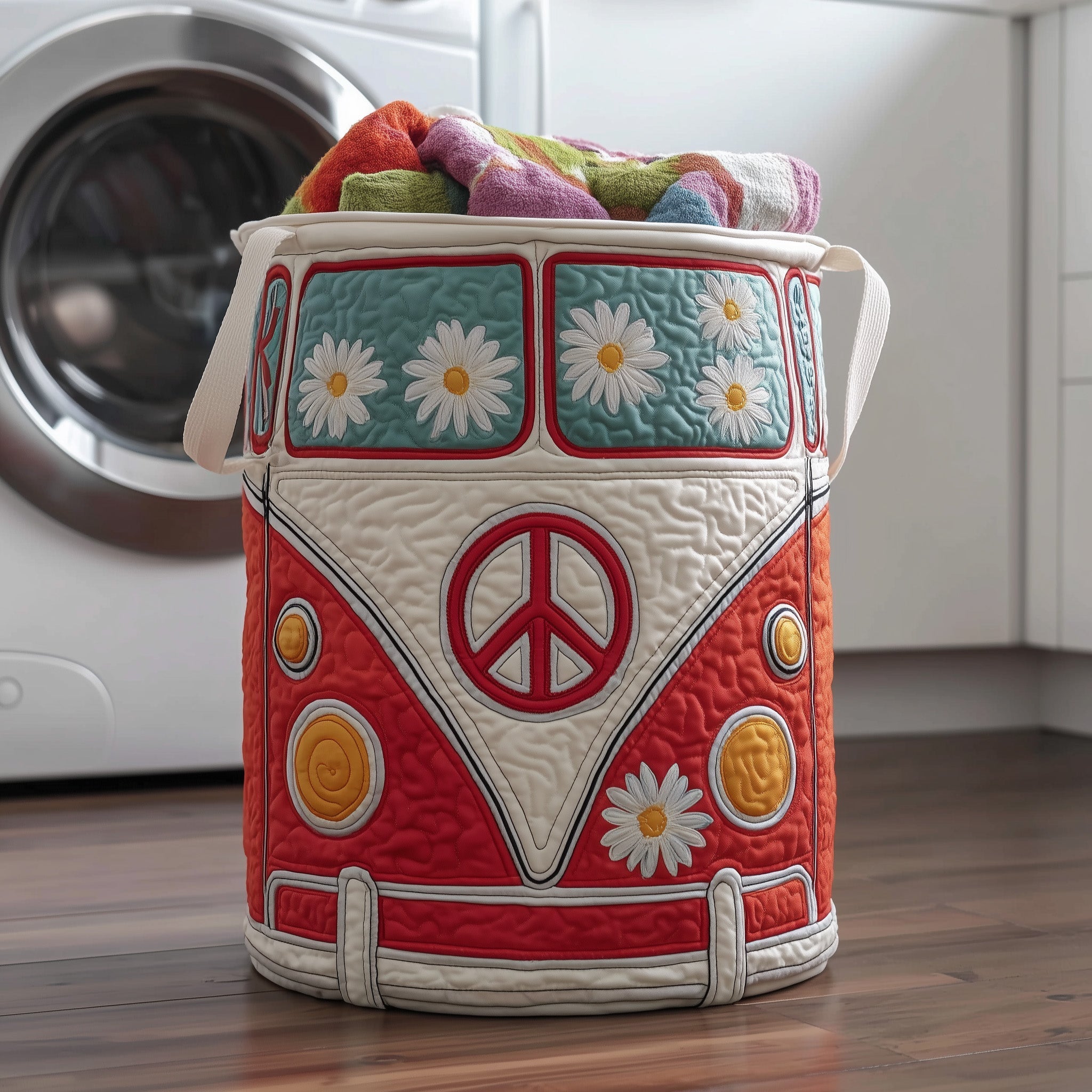 Hippie Van Quilted Laundry Basket Aesthetic Storage Baskets Gifts For Mother In Law - Tradiviet
