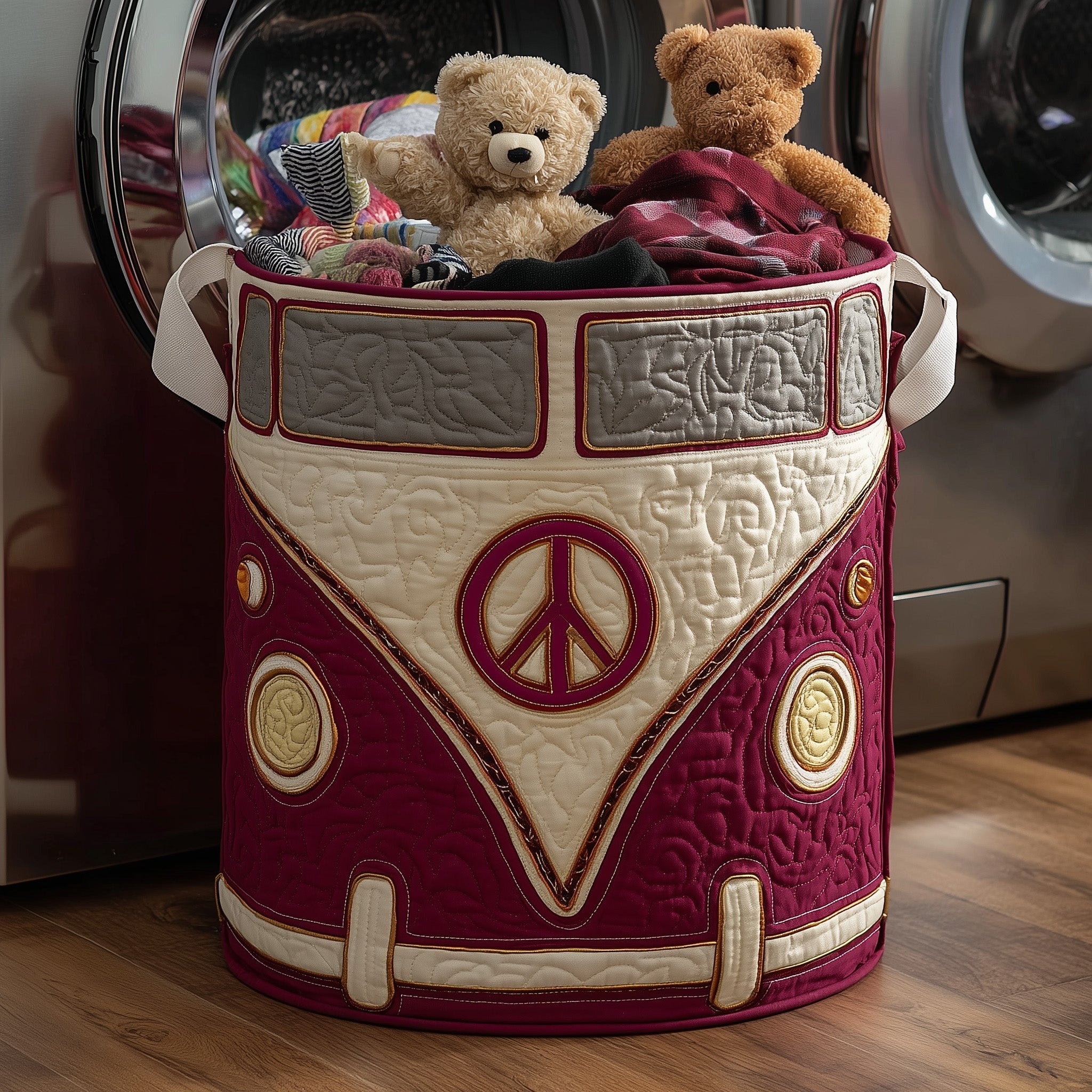 Hippie Van Quilted Laundry Basket Aesthetic Storage Baskets Presents For Daughter - Tradiviet