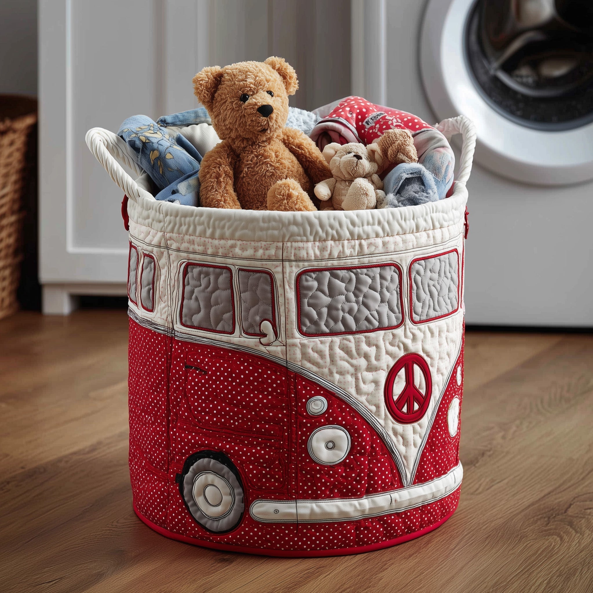Hippie Van Quilted Laundry Basket Best Laundry Hamper Gift For Grandma - Tradiviet