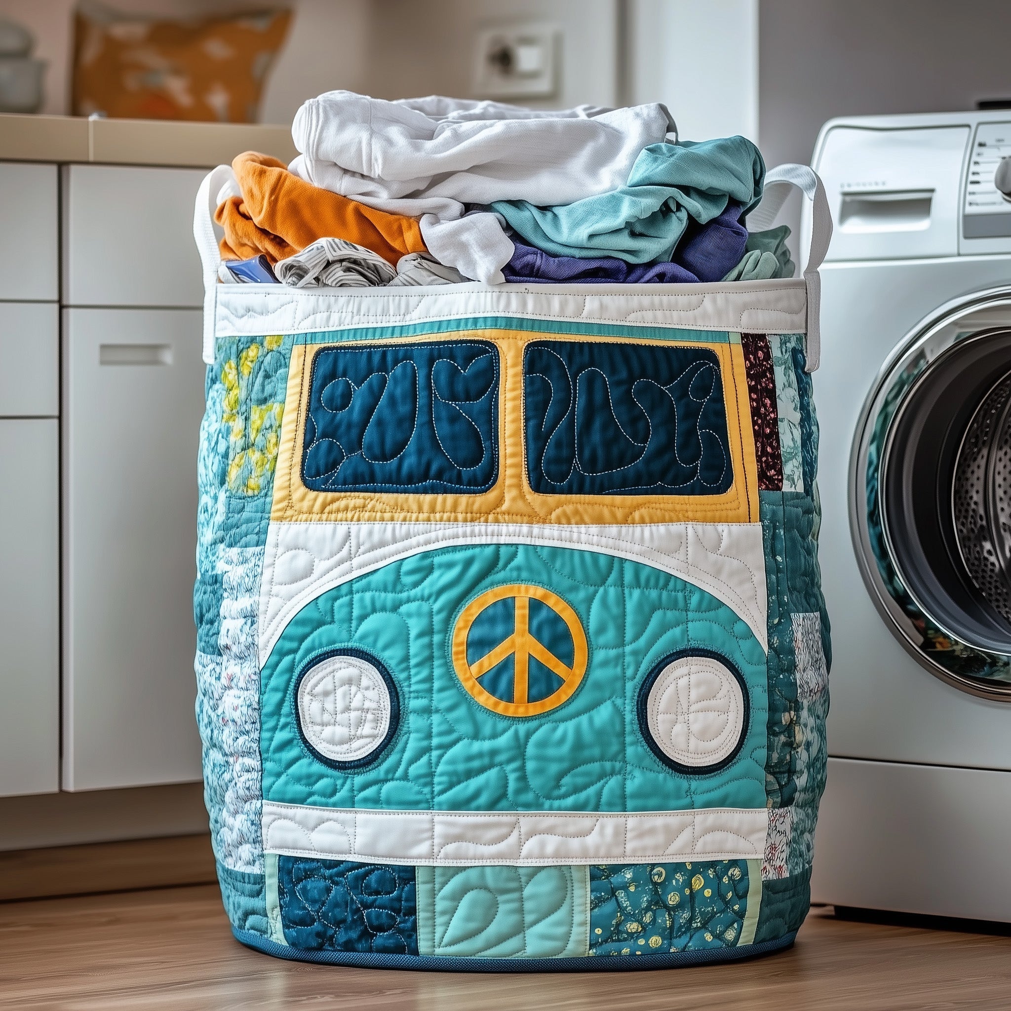 Hippie Van Quilted Laundry Basket Cute Baskets Mother's Day Gifts For Wife - Tradiviet