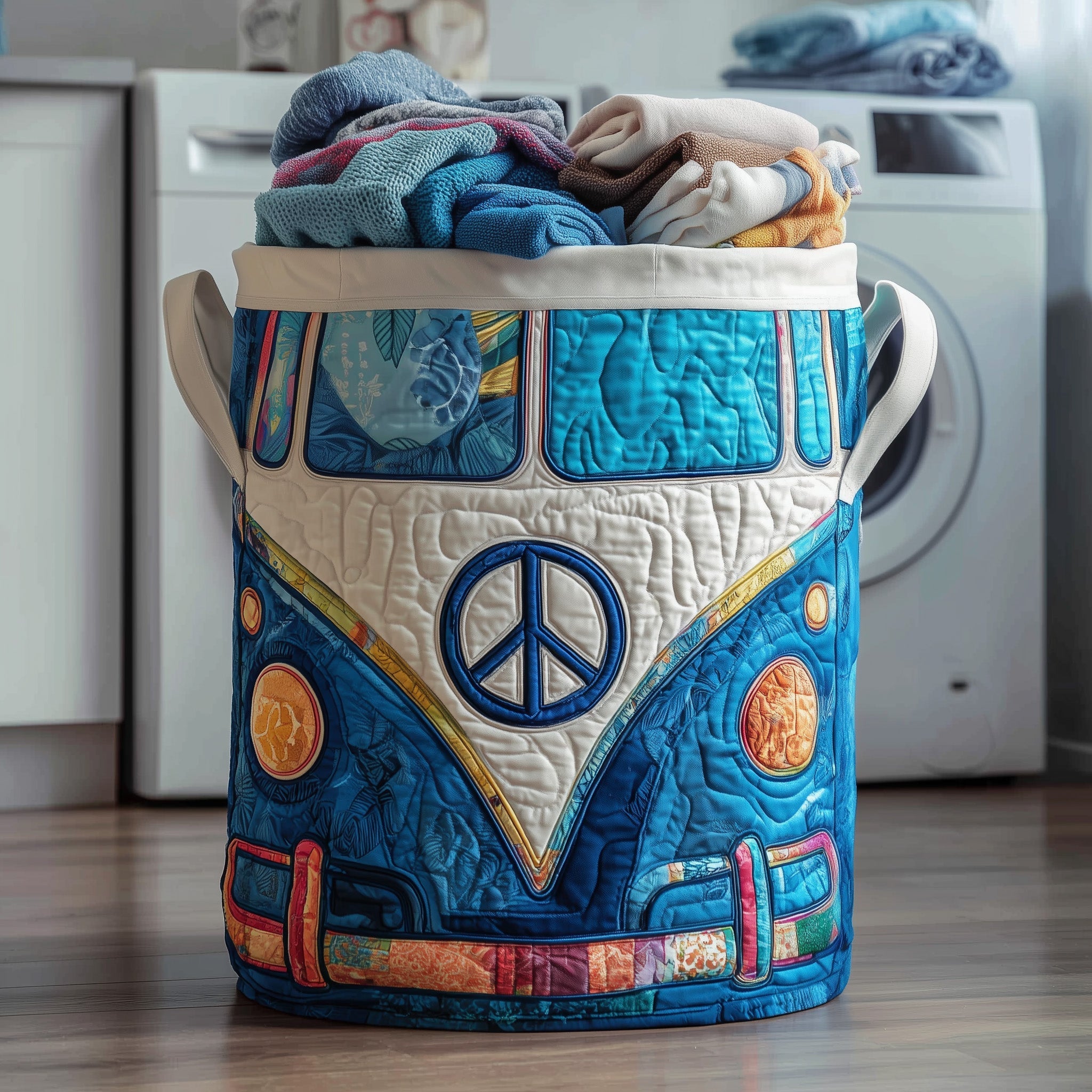 Hippie Van Quilted Laundry Basket Cute Room Decor Gift Ideas For Mom - Tradiviet