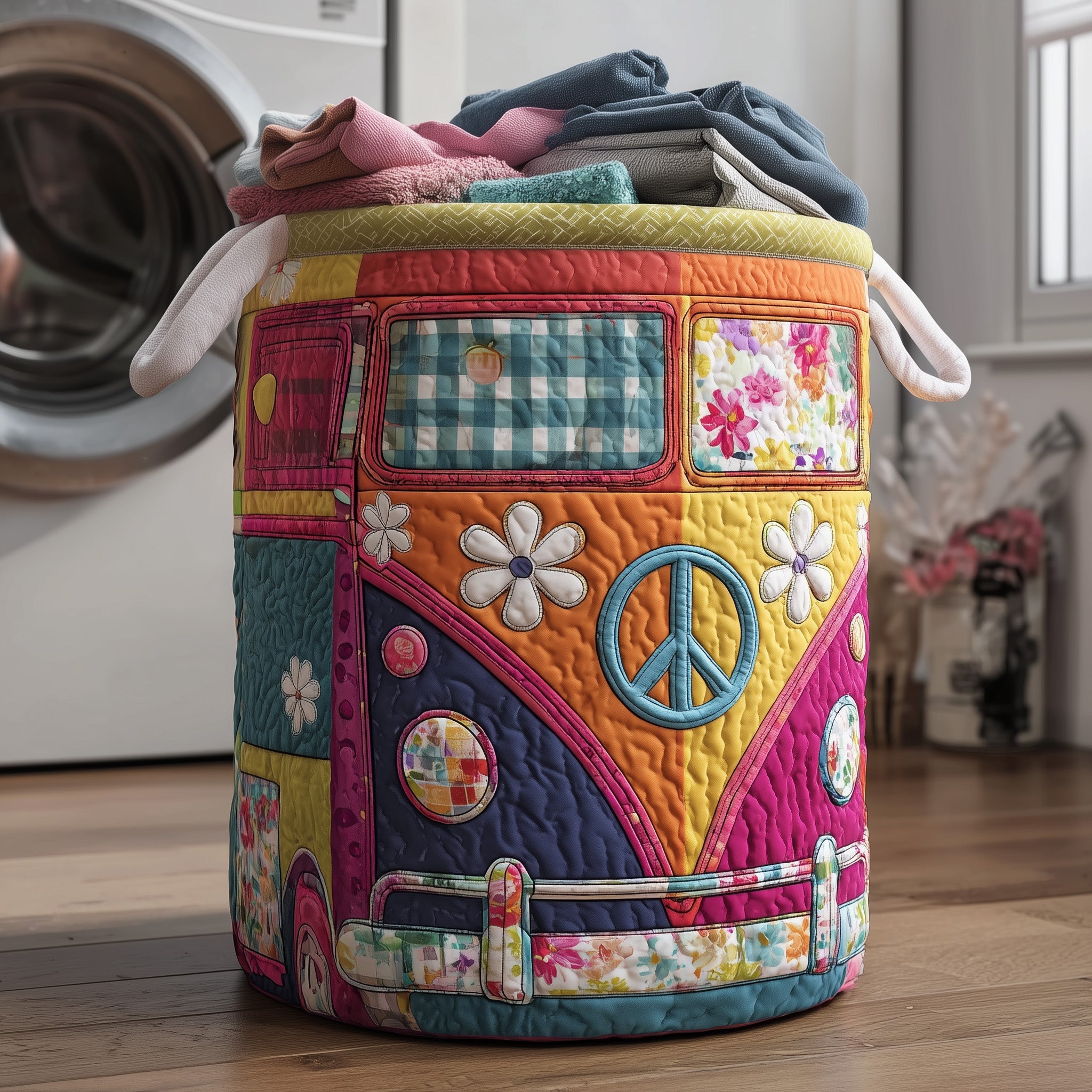 Hippie Van Quilted Laundry Basket Holiday Room Decor Gifts For Sister In Law - Tradiviet