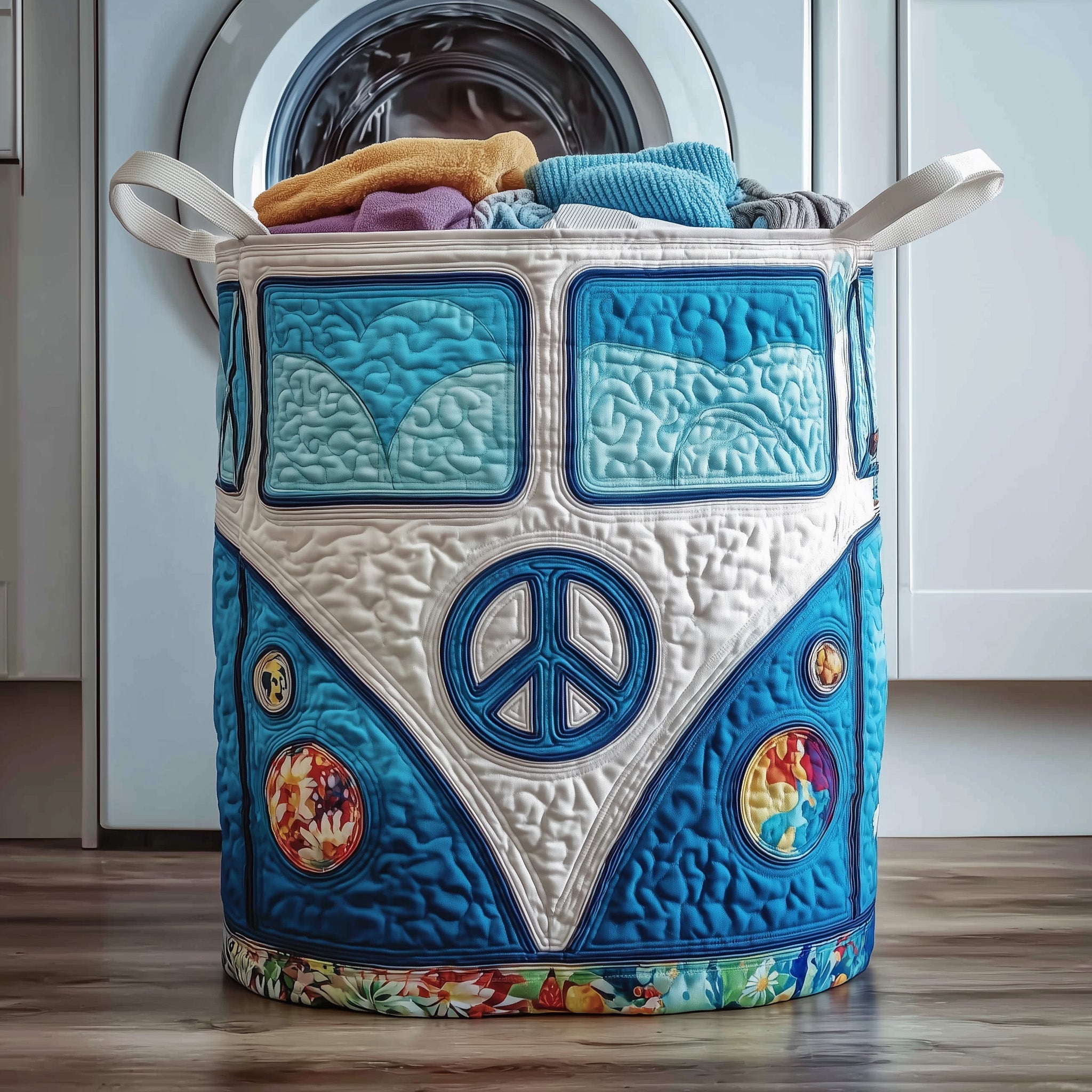 Hippie Van Quilted Laundry Basket Nice Storage Baskets Gift For Grandma - Tradiviet