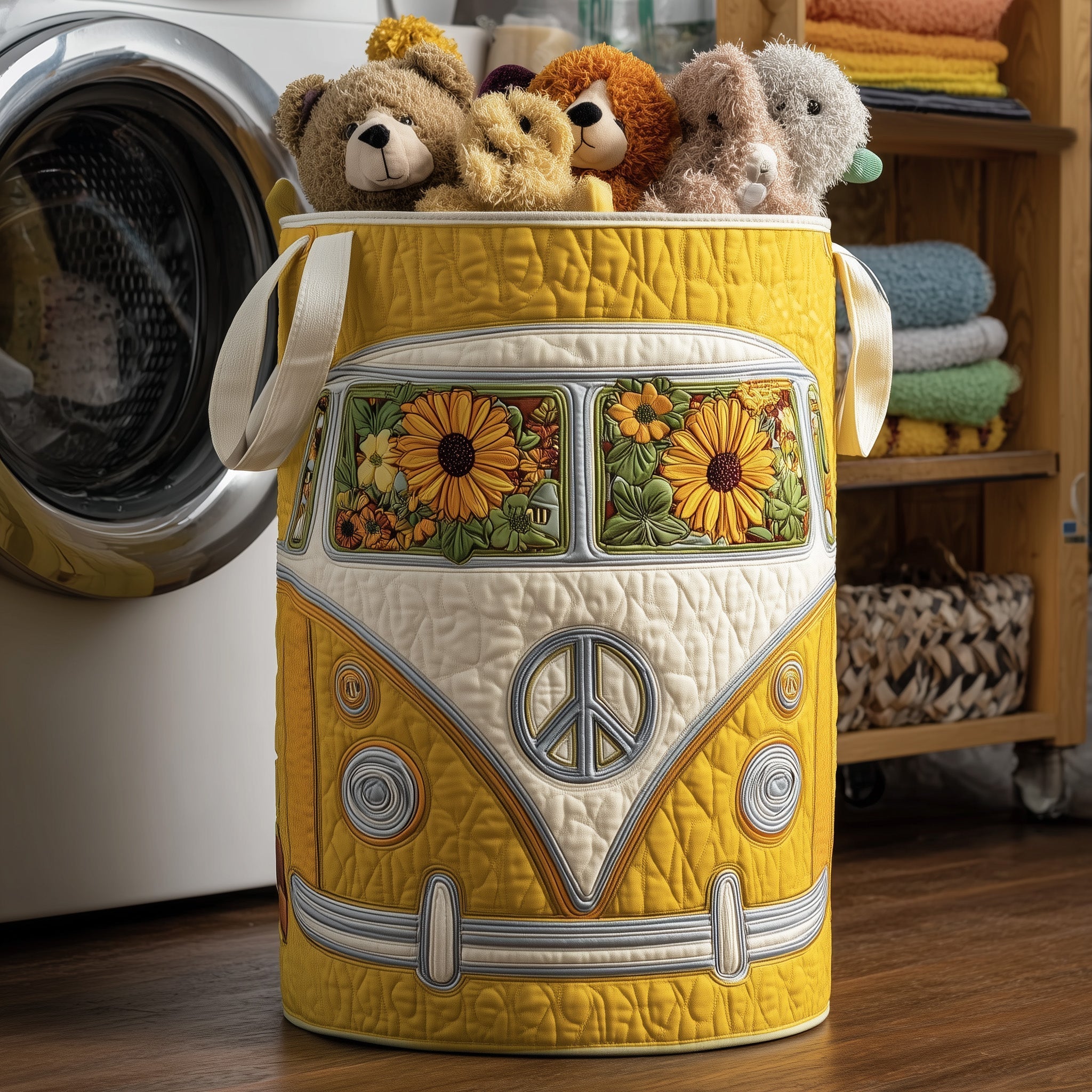 Hippie Van Quilted Laundry Basket Washroom Decor Basket Best Family Gifts - Tradiviet