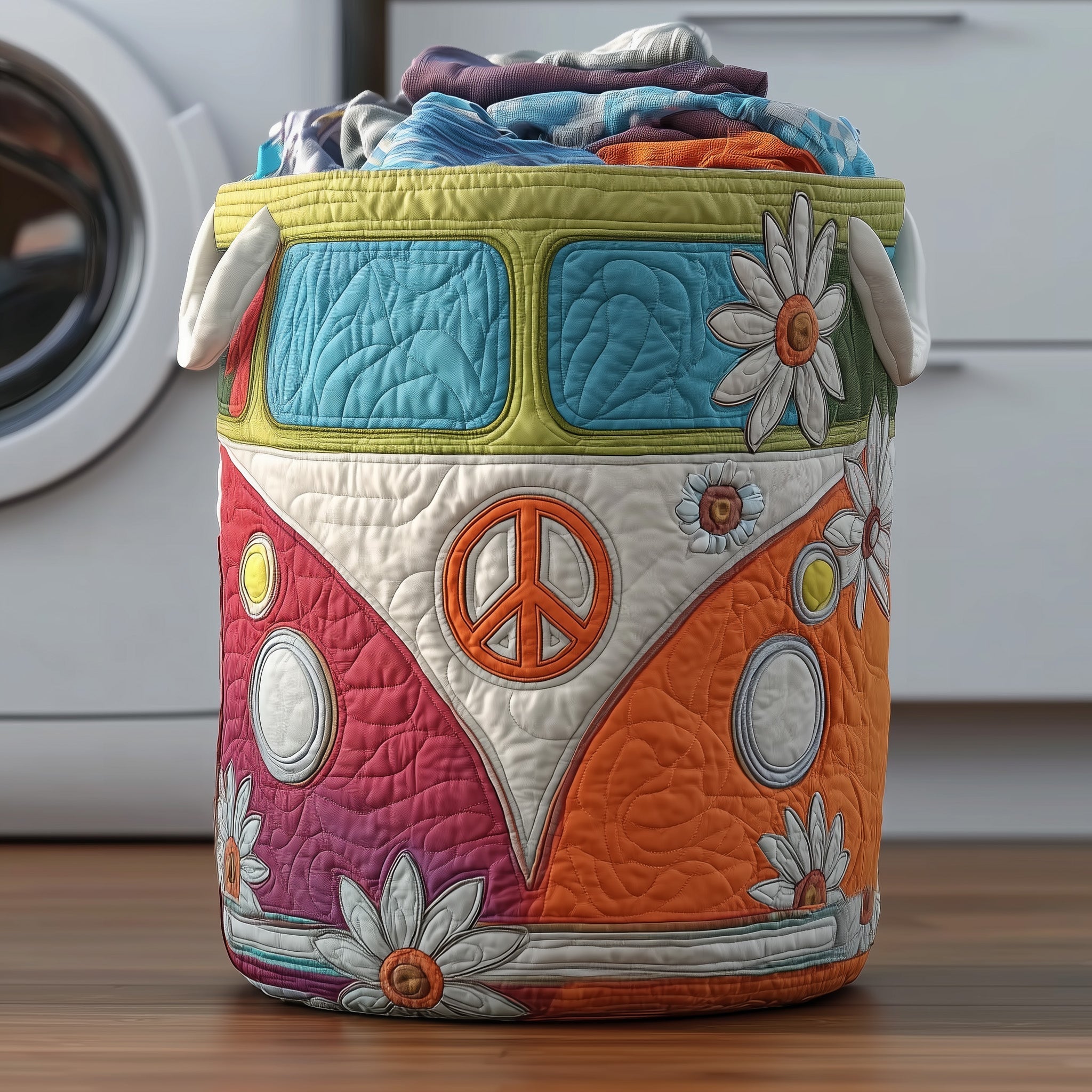 Hippie Van Quilted Laundry Basket Washroom Decor Baskets Gift For Wife - Tradiviet