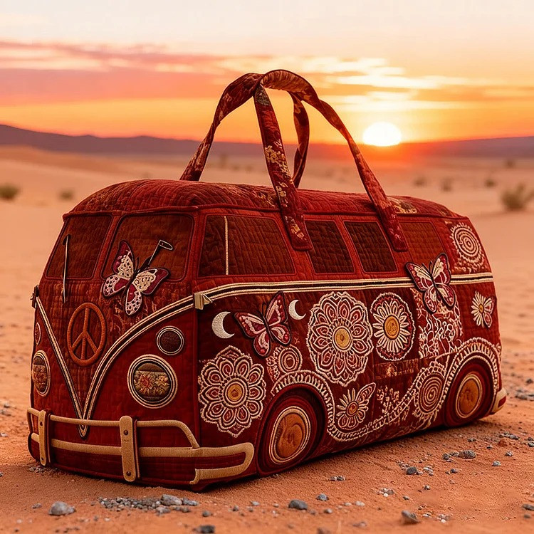 Hippie Vintage Mandala Pattern Quilted Duffle Bag Rustic Boho Peace Bag Gift For Him - Tradiviet