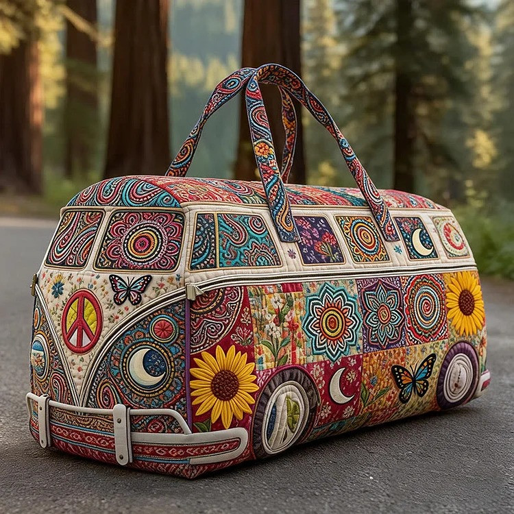 Hippie Vintage Mandala Quilted Duffle Bag Boho Peace Camper Bag Gift For Him - Tradiviet