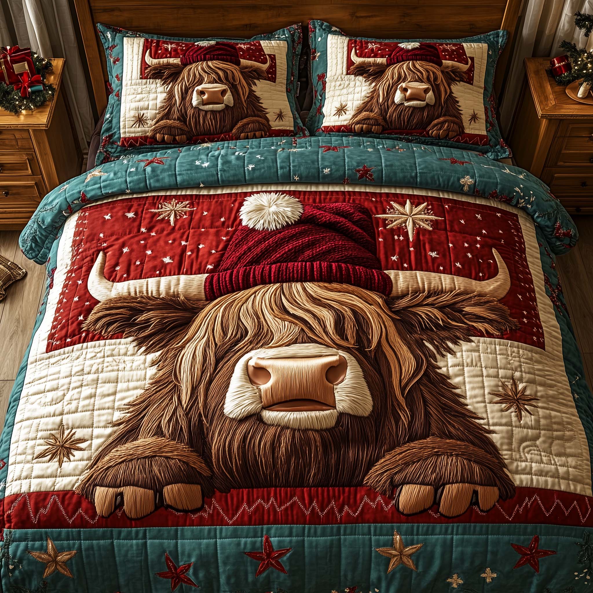 Holiday Farmstead Quilted Bedding Set Autumn Inspired Bedroom Gift For Christmas Lovers - Tradiviet