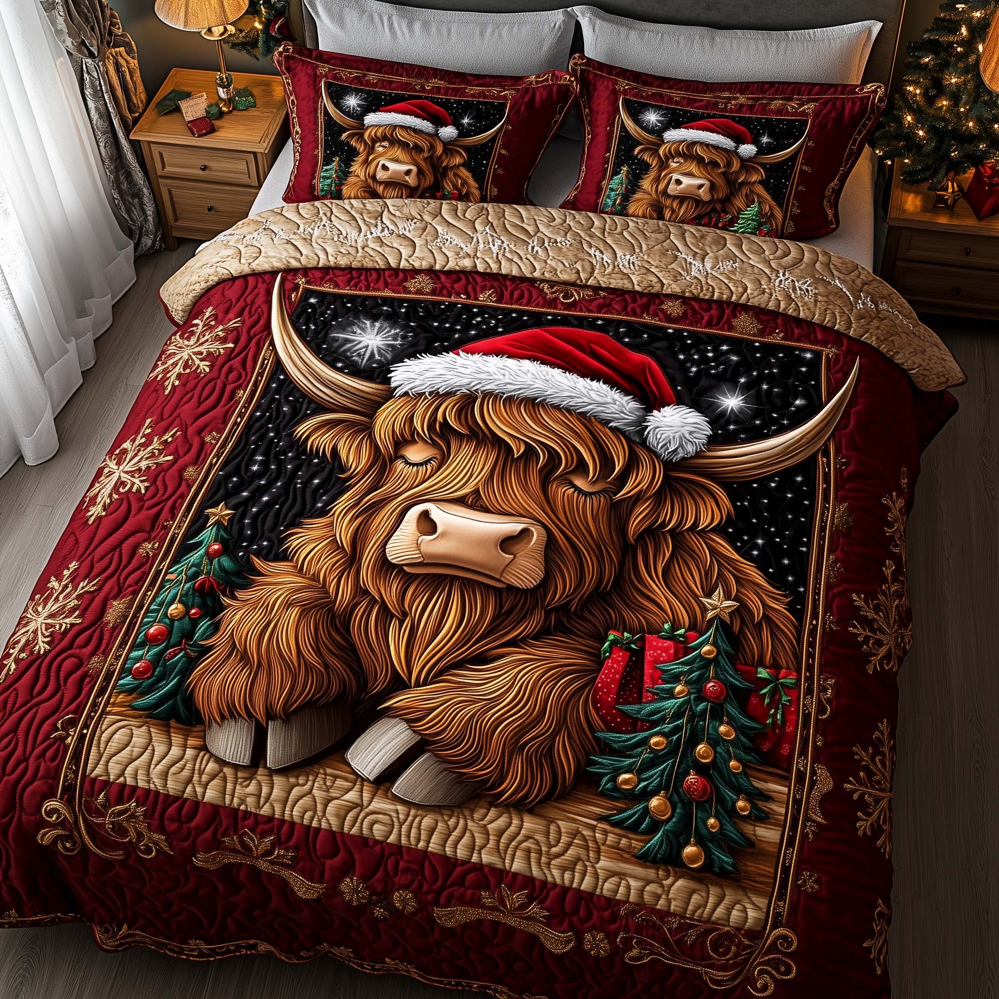 Holiday Farmstead Quilted Bedding Set Holiday Bedroom Decor Gift For Farmhouse Home Decor - Tradiviet