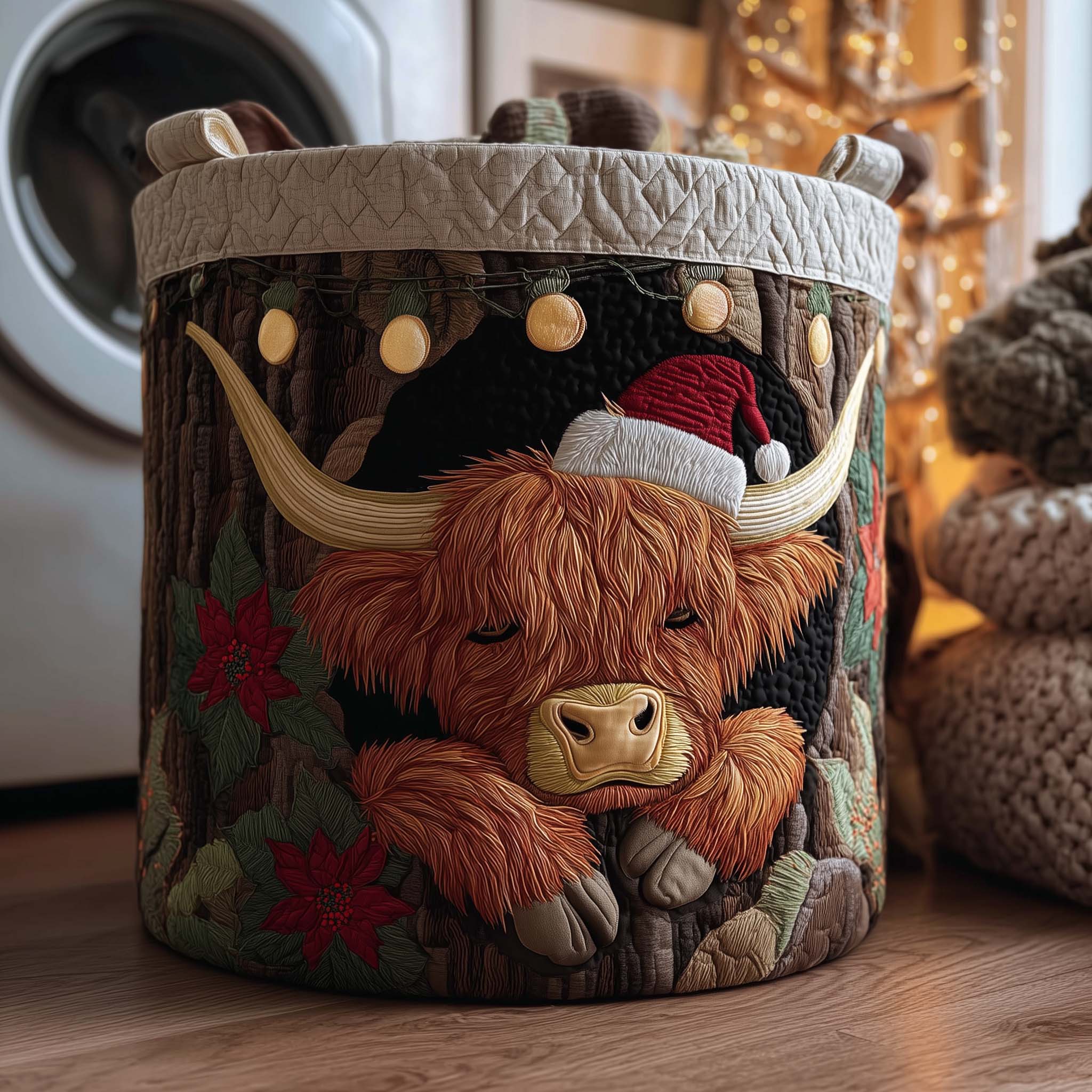 Holiday Farmstead Quilted Laundry Basket Washroom Decor Baskets Gift Ideas For Dad - Tradiviet