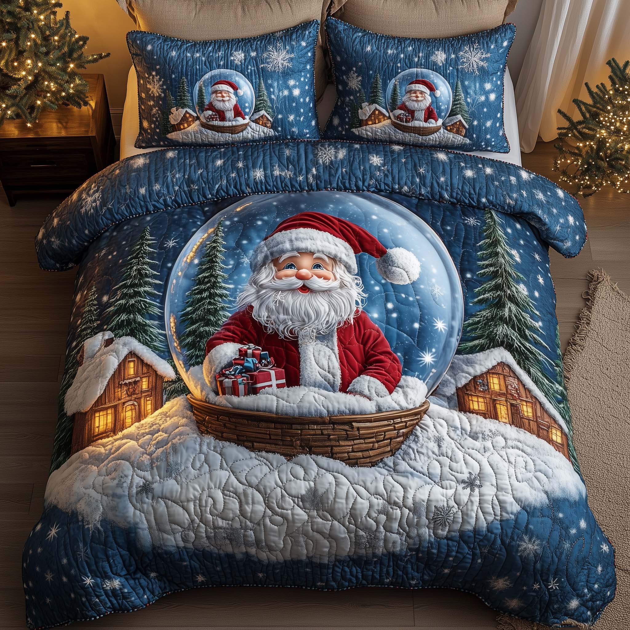 Holiday Santa Delight Quilted Bedding Set Bed Room Decoration Holiday Gift From Santa Claus - Tradiviet