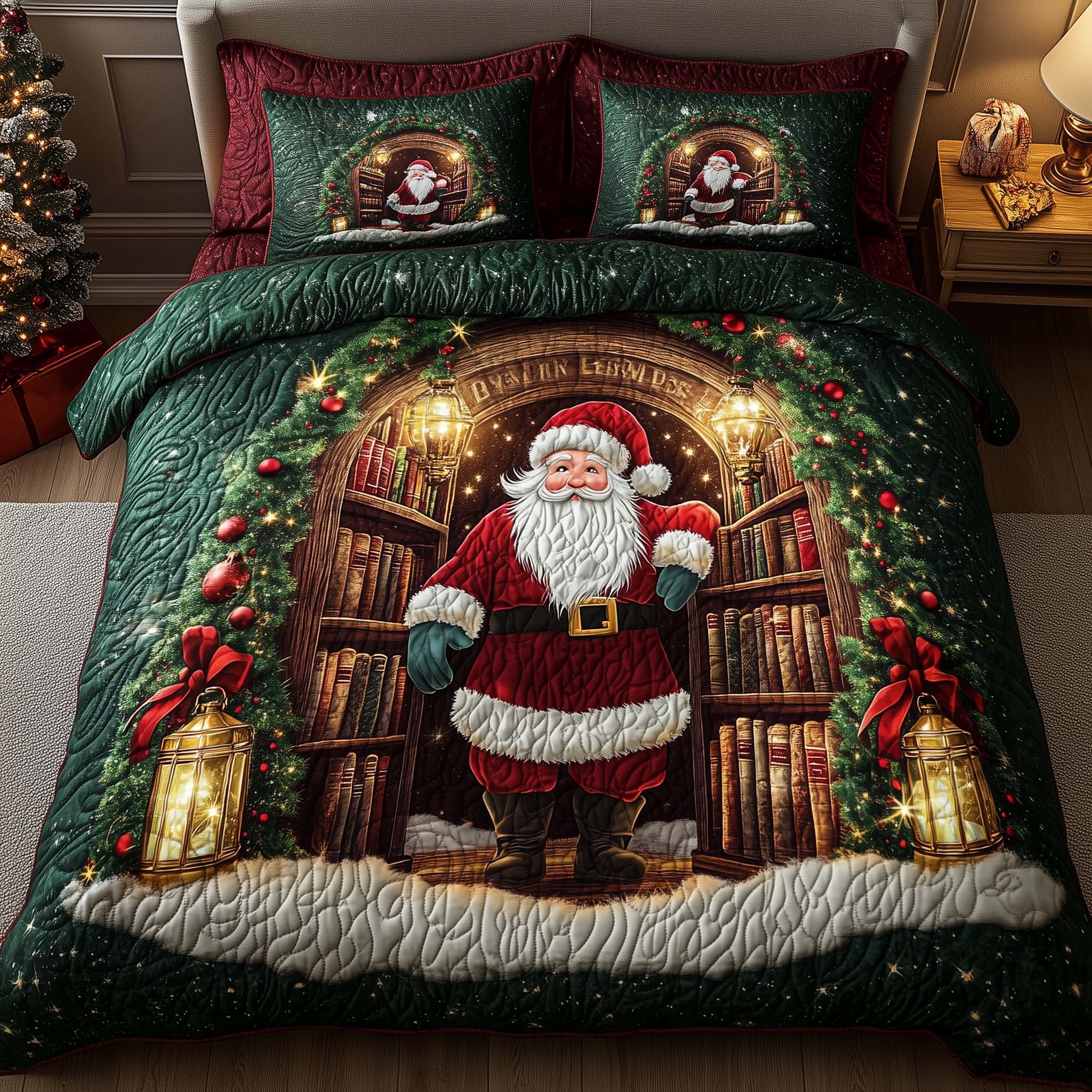 Holiday Santa Delight Quilted Bedding Set Bedroom Decorations Santa Christmas Gift - Tradiviet