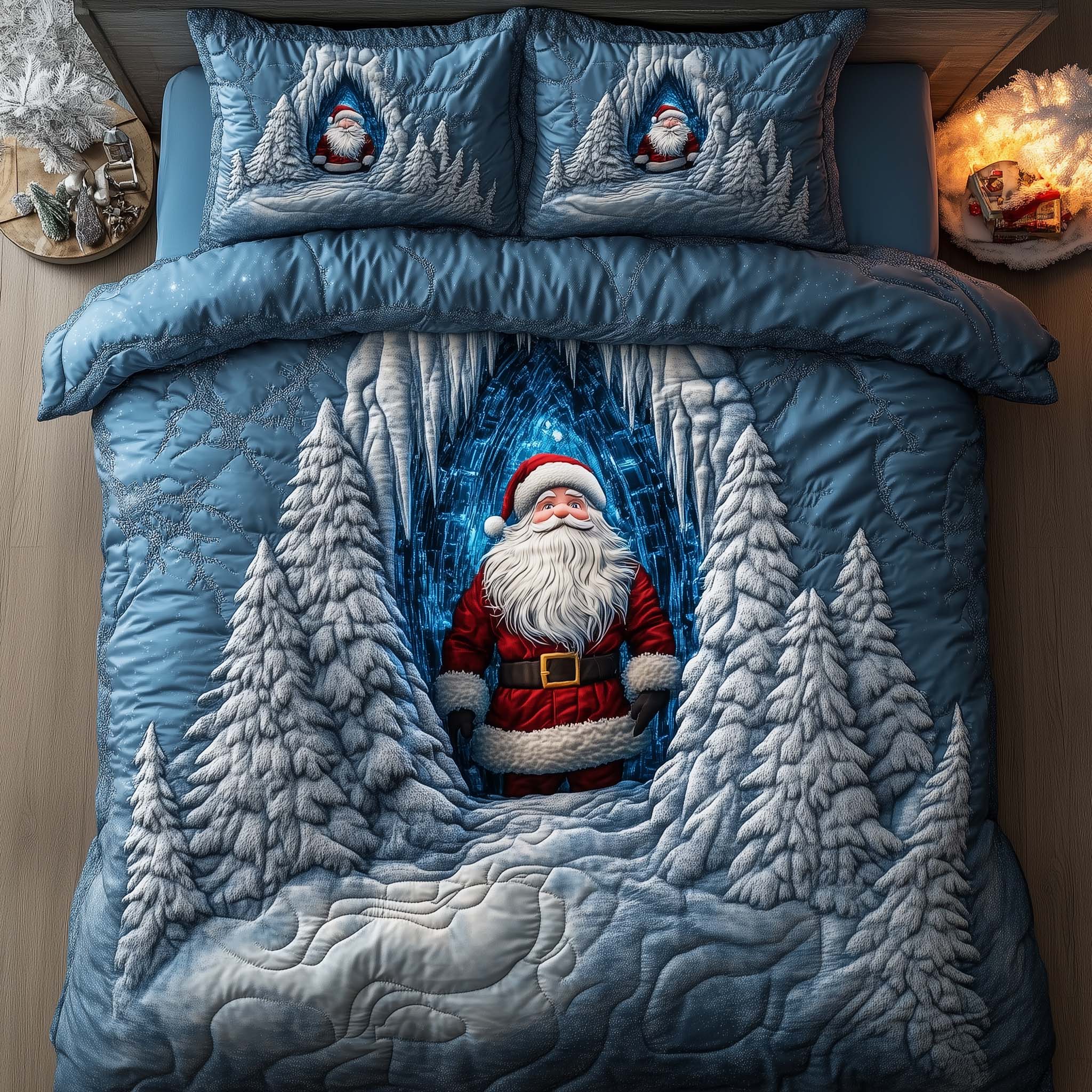 Holiday Santa Delight Quilted Bedding Set Holiday Bedroom Decor Santa Gift For Bedroom Decor - Tradiviet
