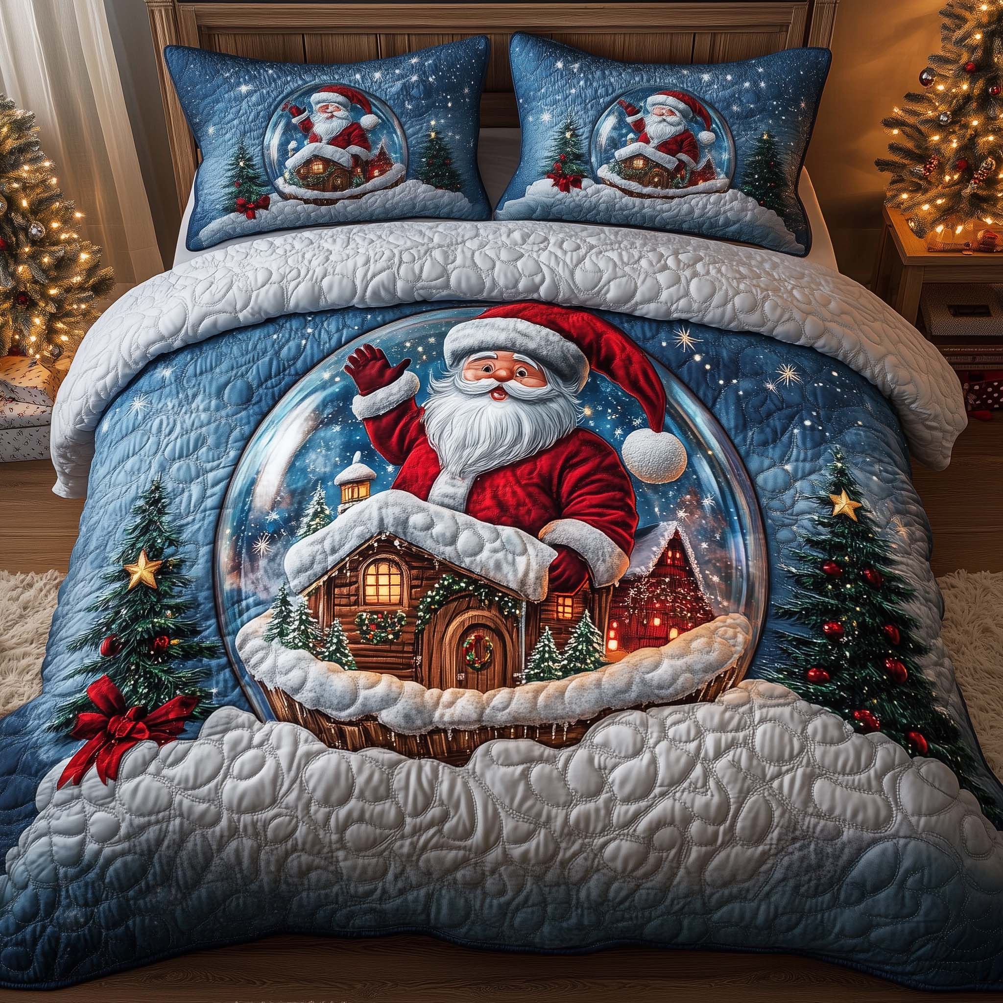 Holiday Santa Delight Quilted Bedding Set Mens Bedroom Decor Santa Claus Gift For Family - Tradiviet