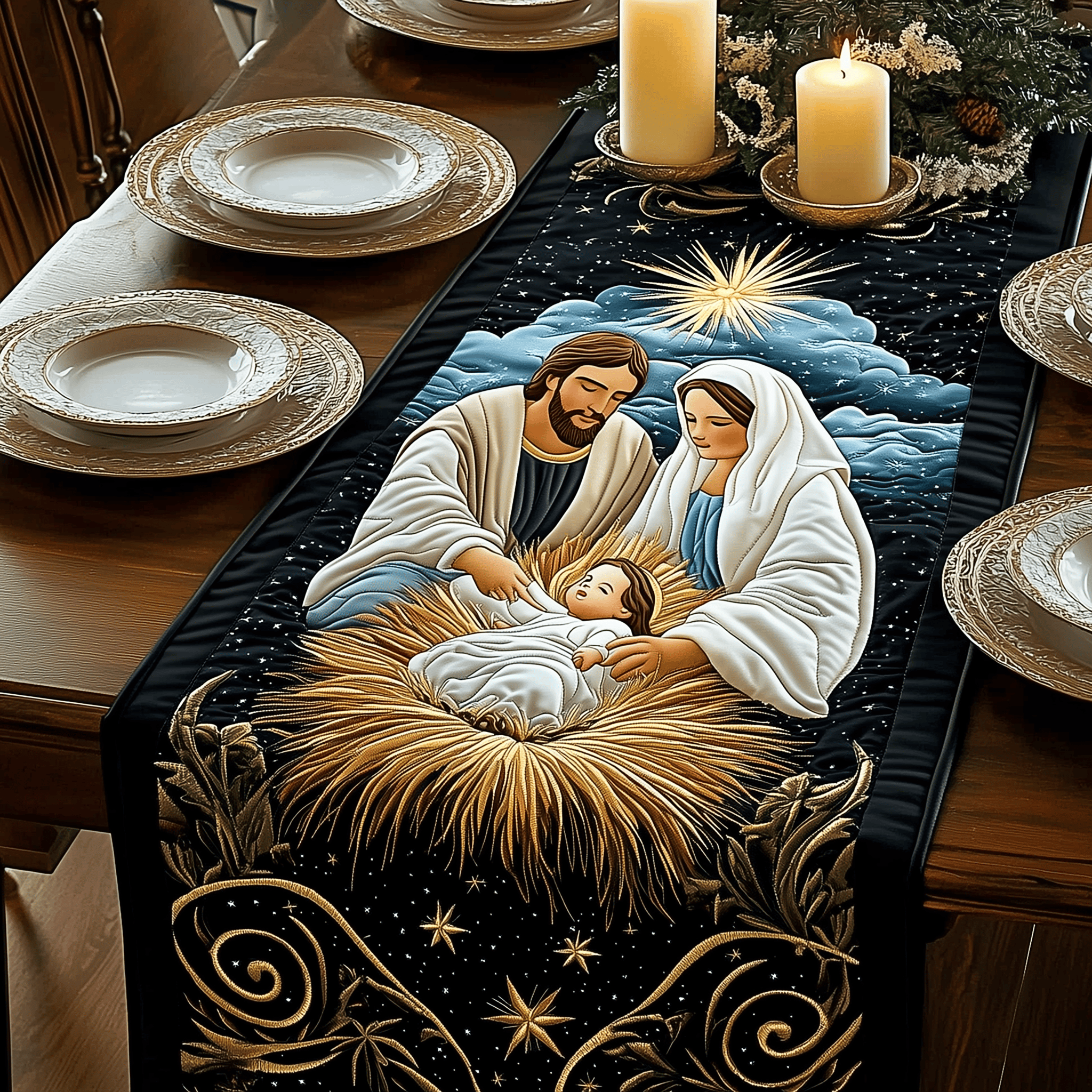Holy Family Quilted Table Runner Quilted Christmas Table Runner Christmas Gift Idea For Christians