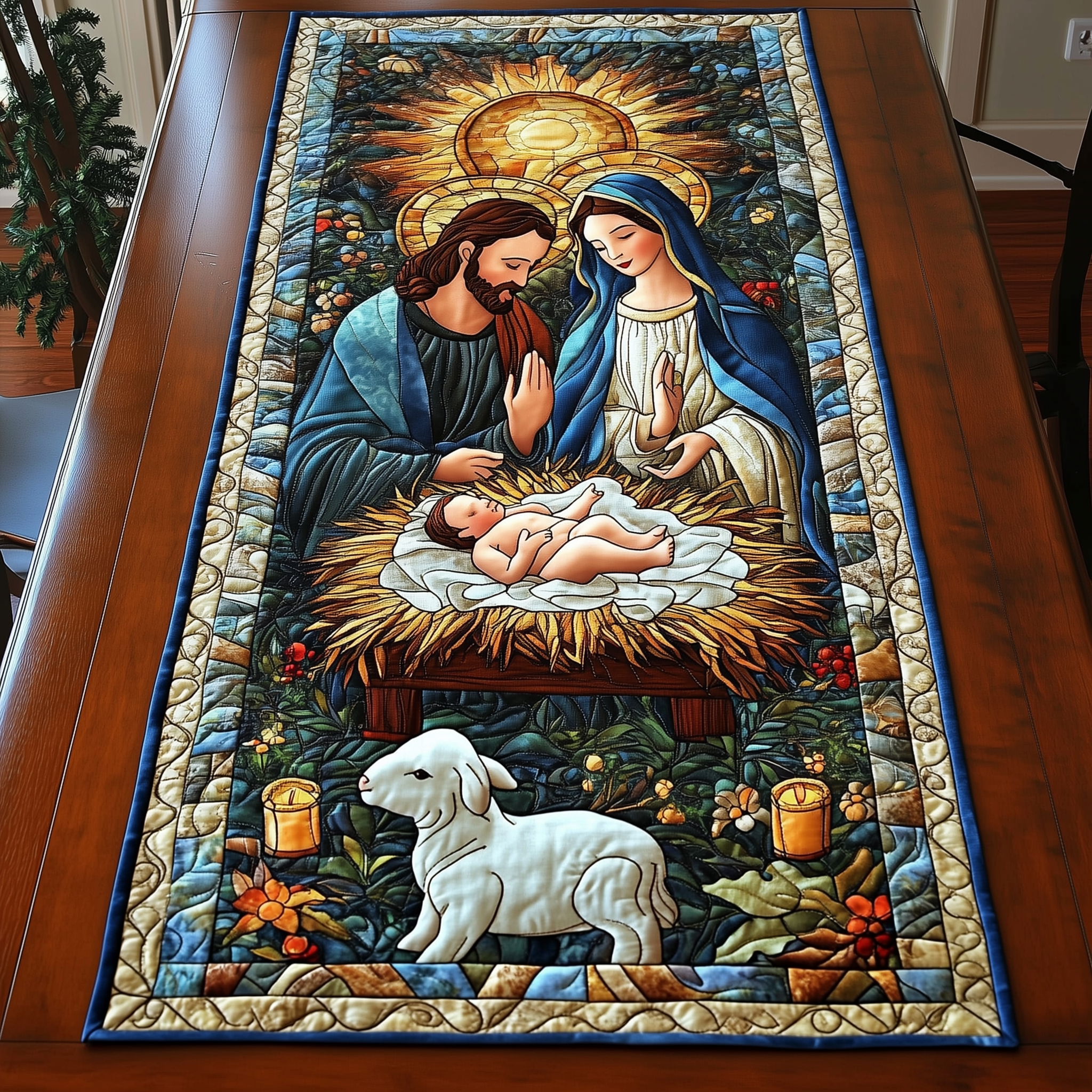 Holy Night Blessings Quilted Table Runner Quilted Christmas Table Runner Christmas Gifts For Grandma