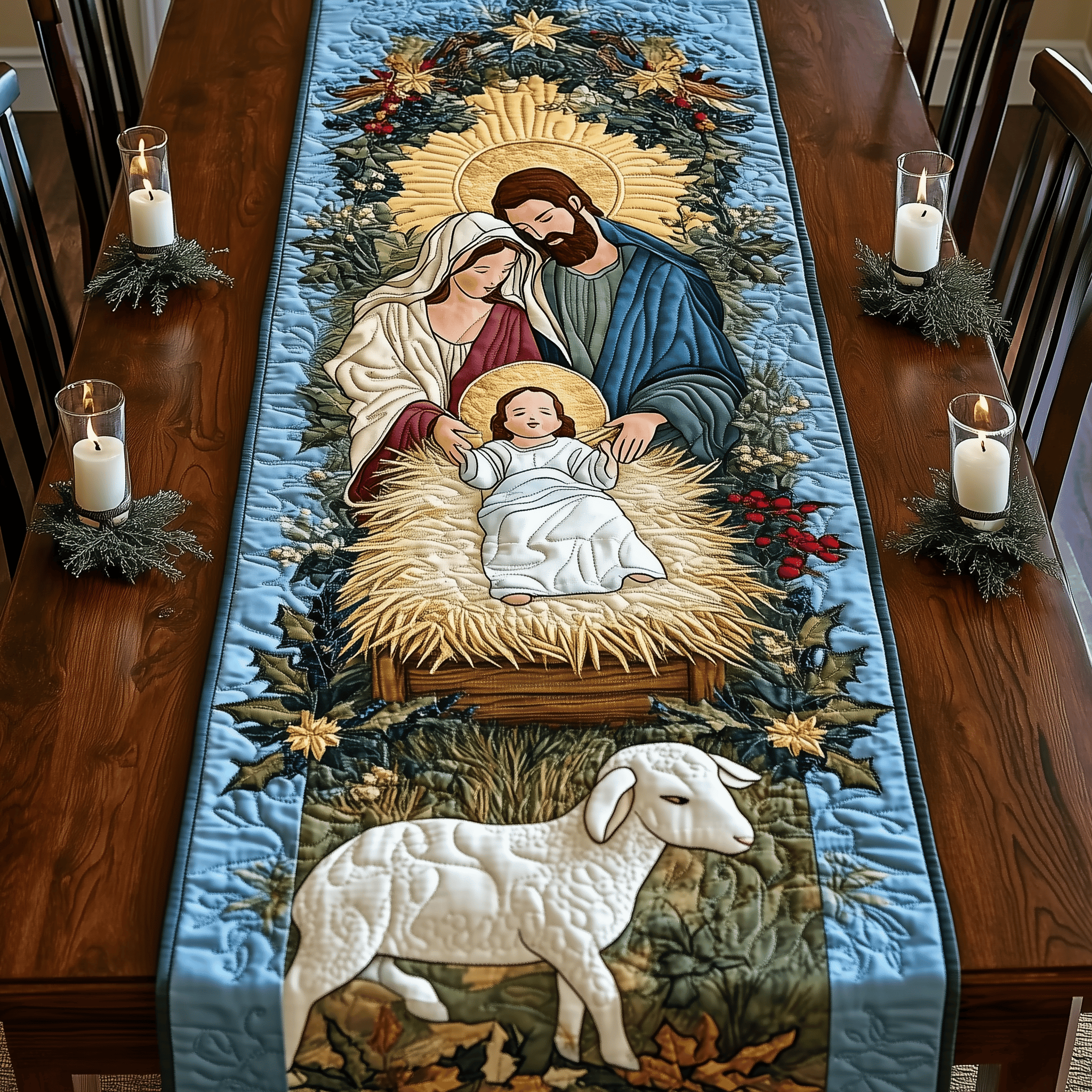 Holy Night Blessings Quilted Table Runner Quilted Christmas Table Runner Christmas Presents For Mom