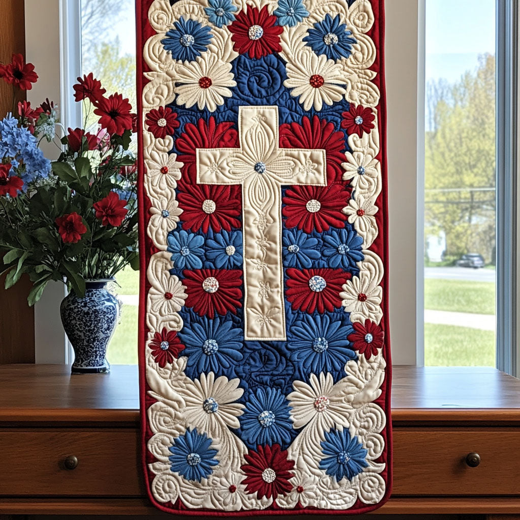 Home of the Brave Quilted Table Runner  4th Of July Table Runner