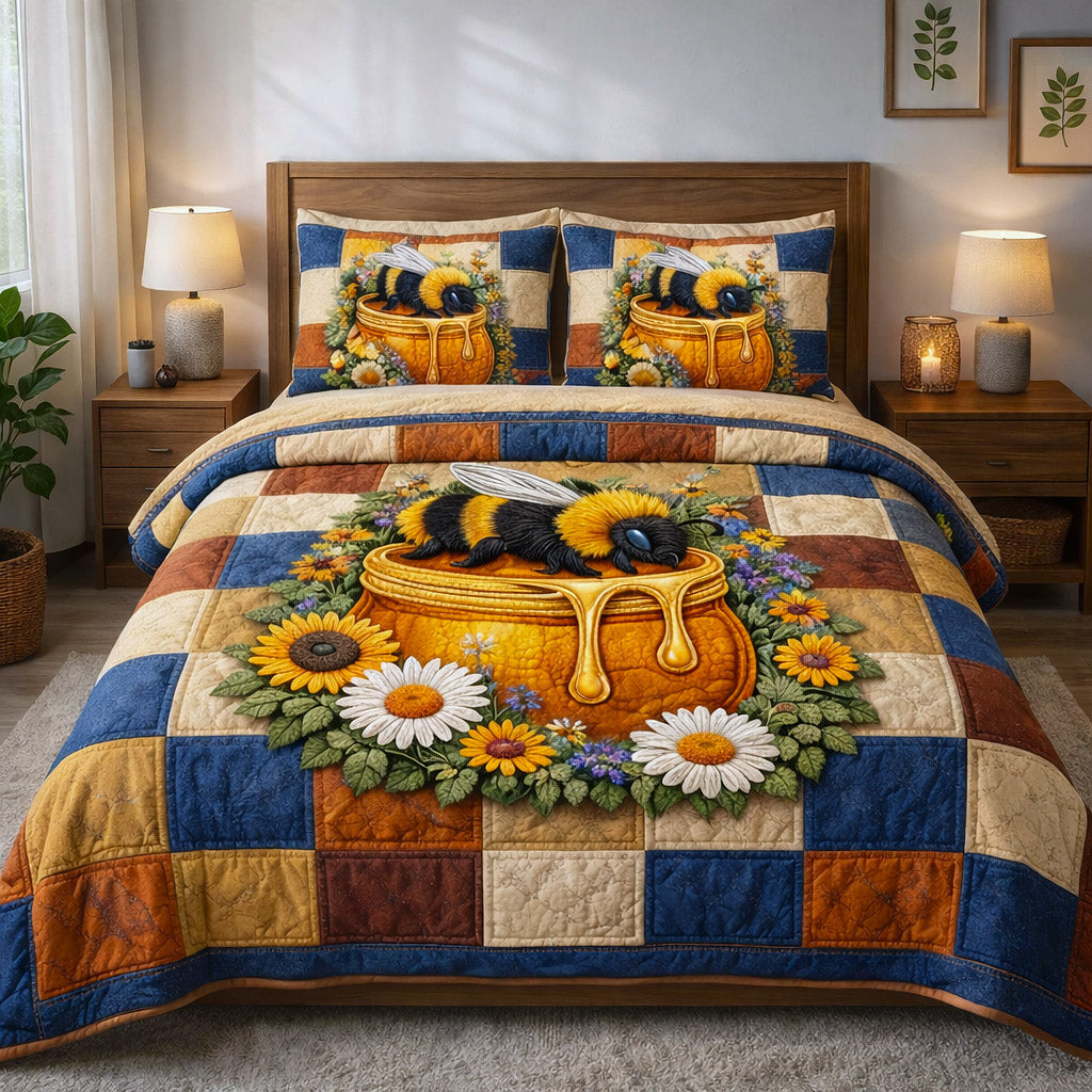 Honey Buzz Quilted Bedding Set Bed Room Decoration Thoughtful Honey Buzz Gifts - Tradiviet