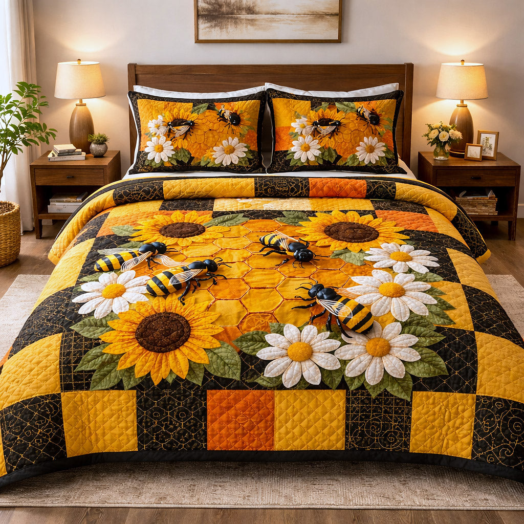 Honey Buzz Quilted Bedding Set Bedroom Decorations Unique Honey Buzz Presents - Tradiviet