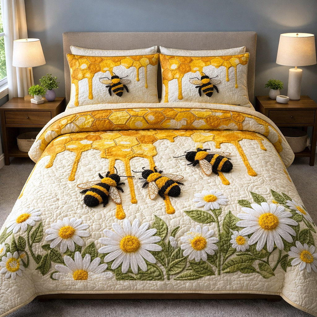 Honey Buzz Quilted Bedding Set Holiday Home Decor Great Honey Buzz Gifts For Friends - Tradiviet