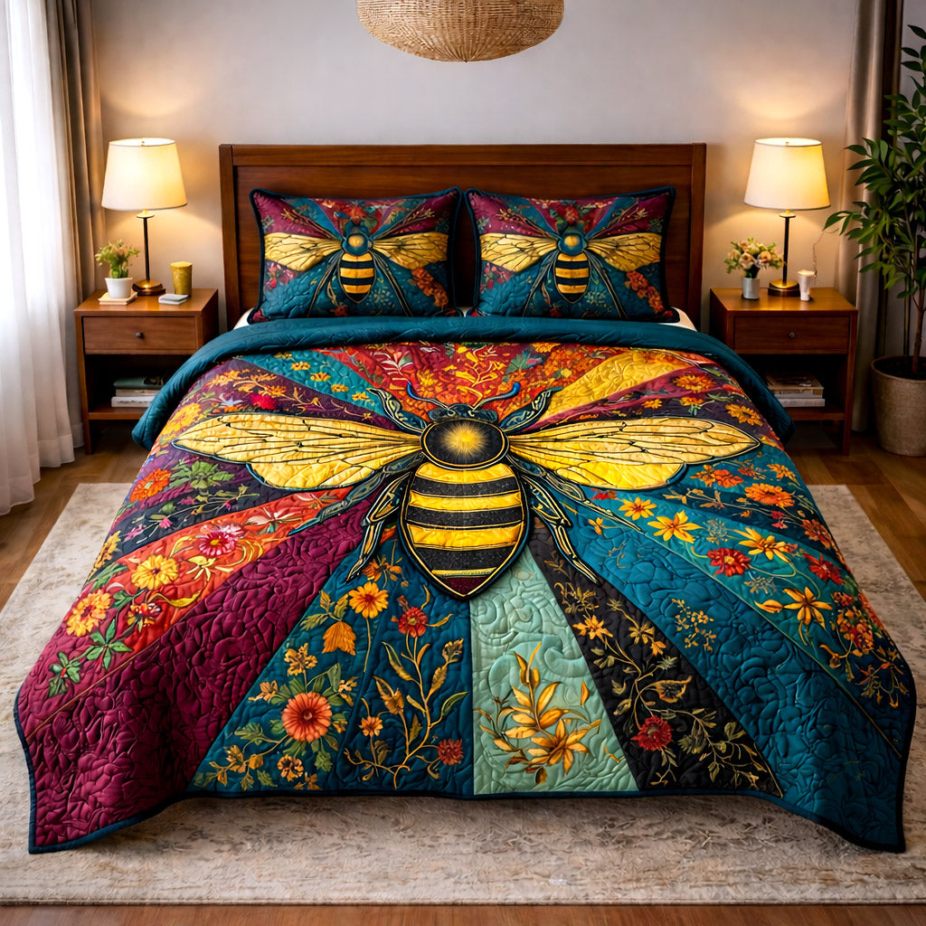 Honey Buzz Quilted Bedding Set Mens Bedroom Decor Best Honey Buzz Gifts For Him - Tradiviet