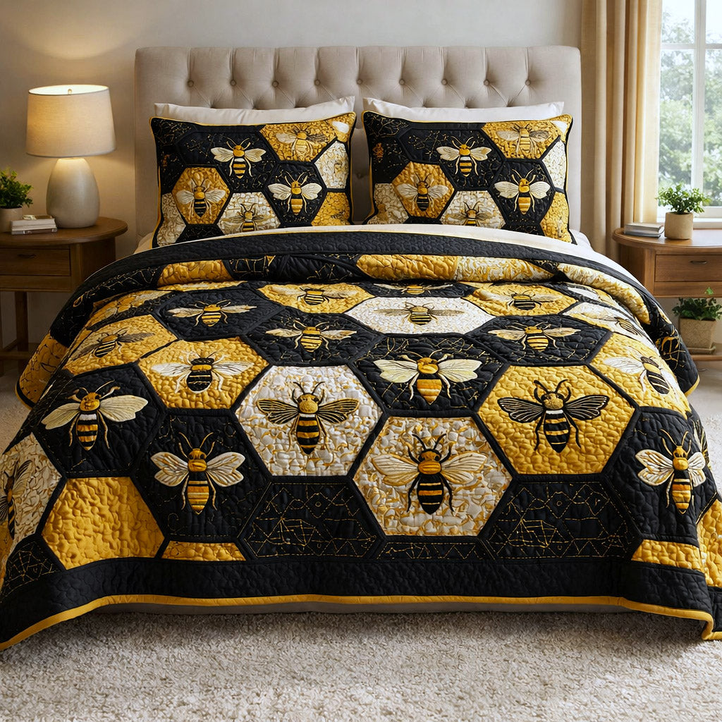 Honey Buzz Quilted Bedding Set Room Decoration Items Elegant Honey Buzz Gifts For Her - Tradiviet