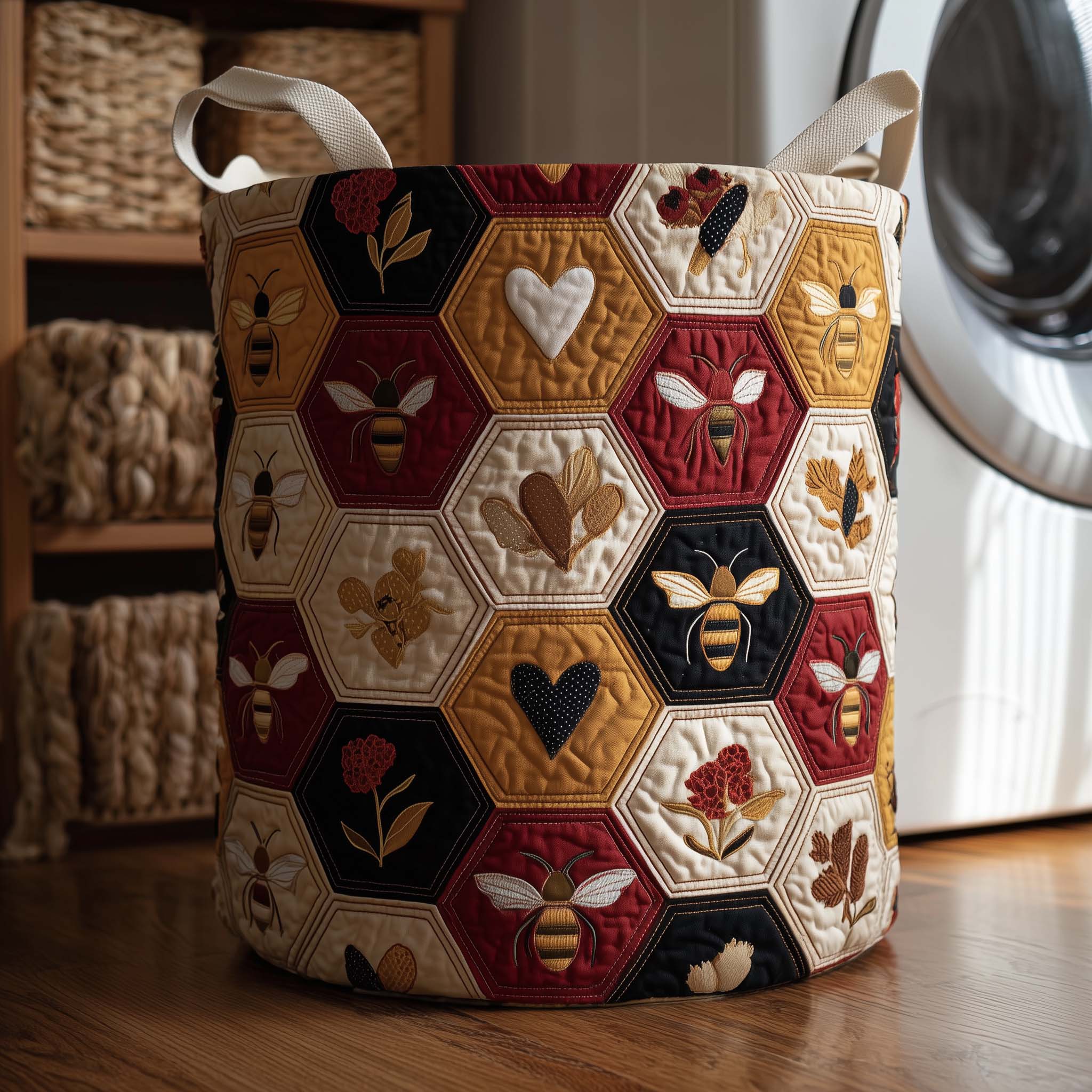 Honey Hearts Quilted Laundry Basket Aesthetic Storage Baskets Birthday Presents For Dad - Tradiviet