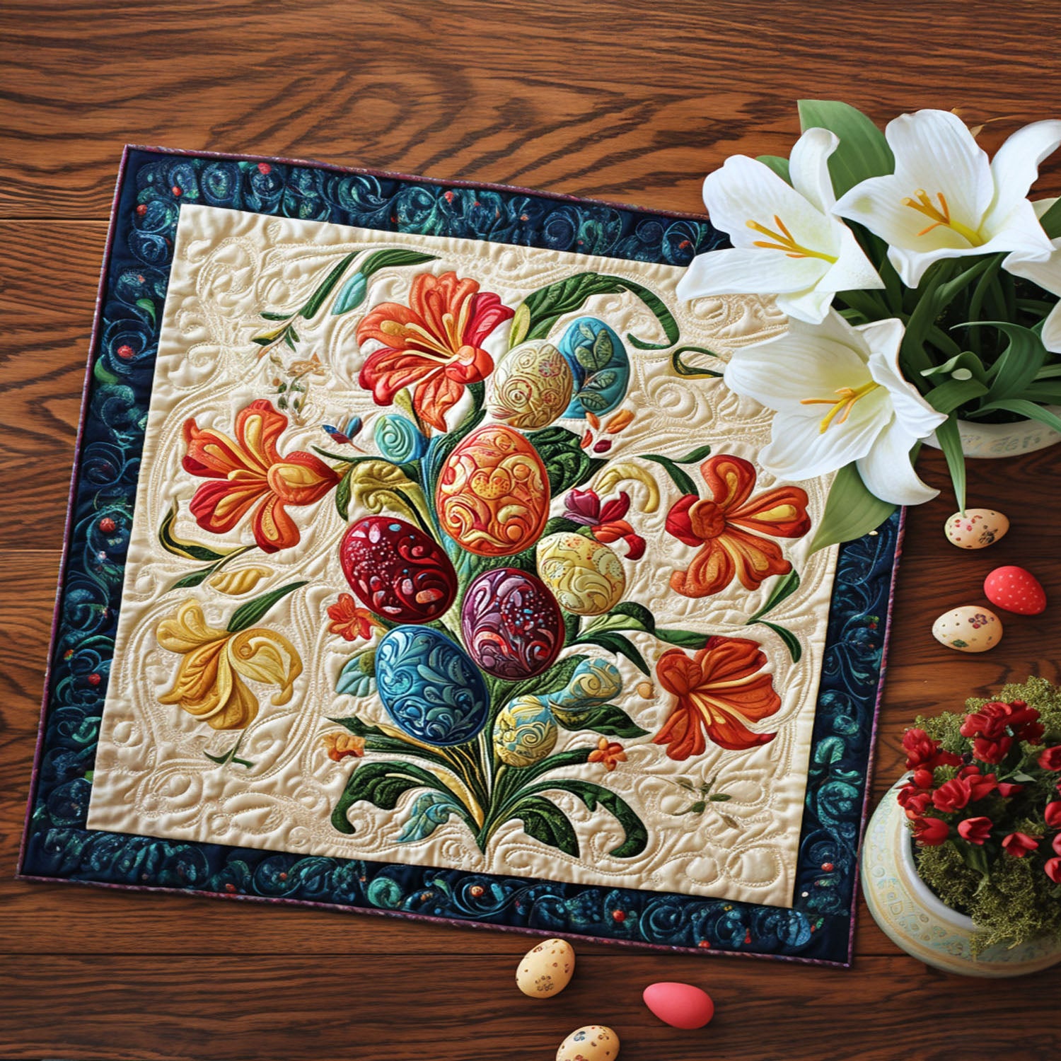 Hop Into Easter Quilted Place Mat Vintage Easter Egg Cottage Dining Mat Cozy Gift For Her - Tradiviet