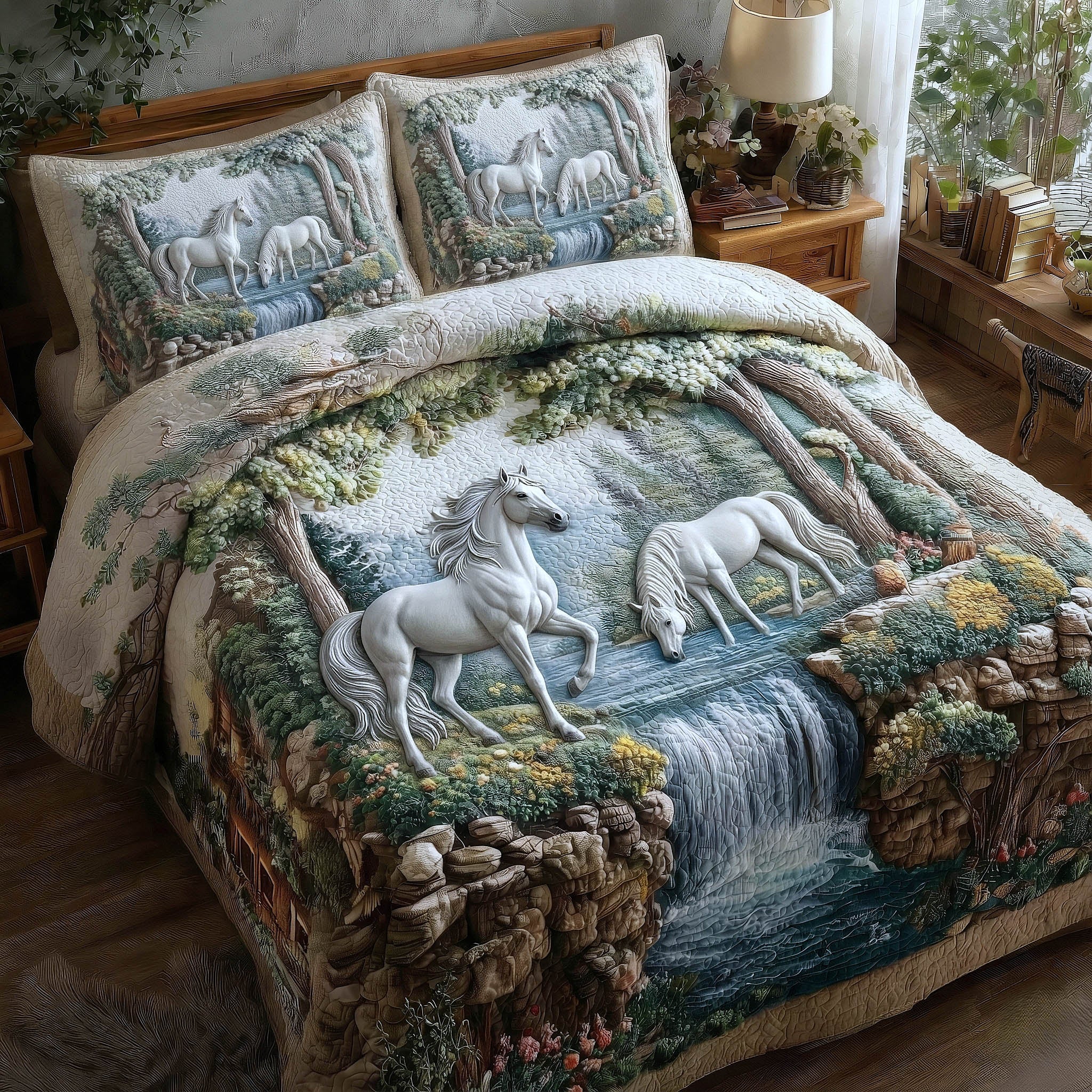 Horse Couple Quilted Bedding Set Bed Room Decoration Gifts For Horse Back Riders - Tradiviet