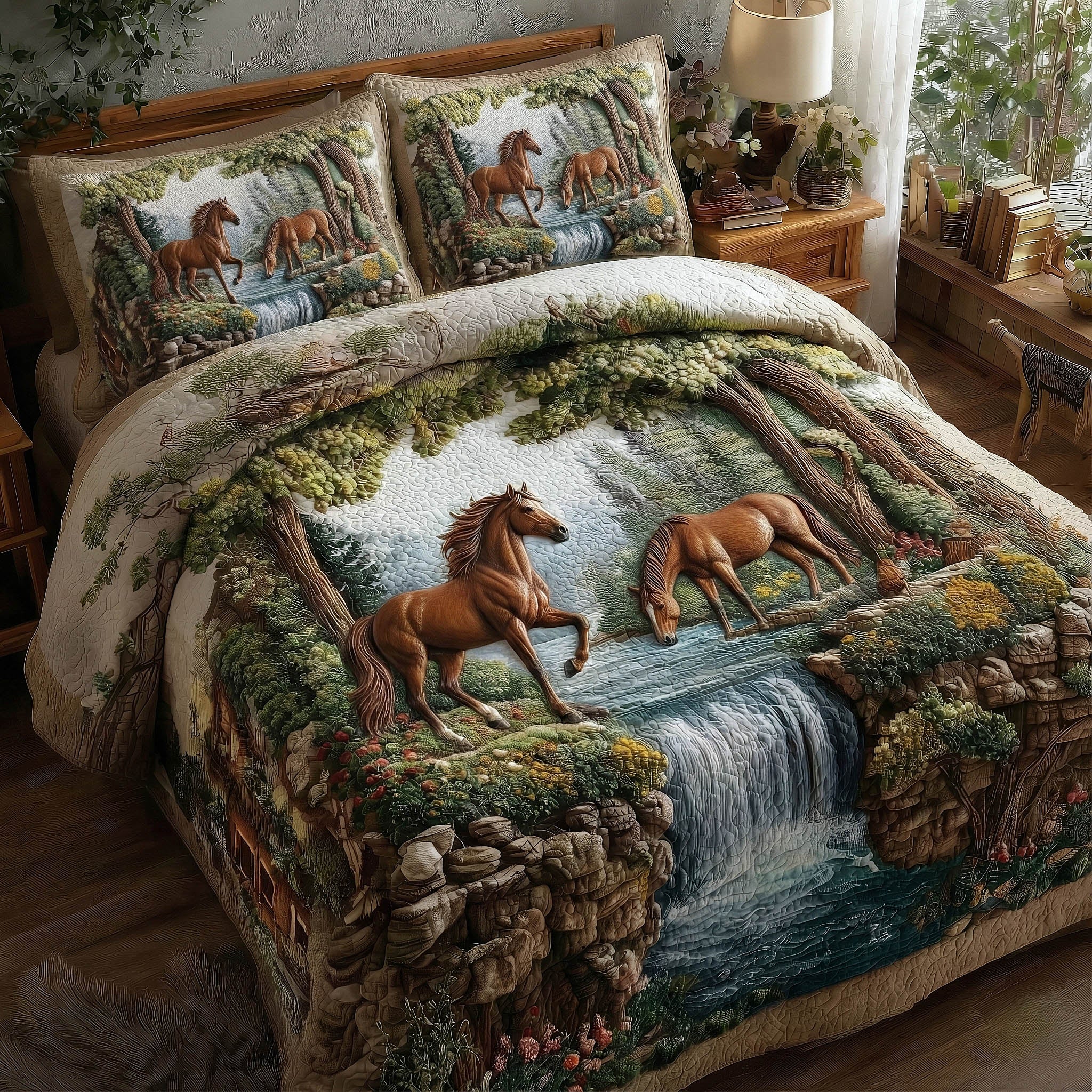 Horse Couple Quilted Bedding Set Decorating Your Home For Holiday Good Gifts For Horse Owners - Tradiviet